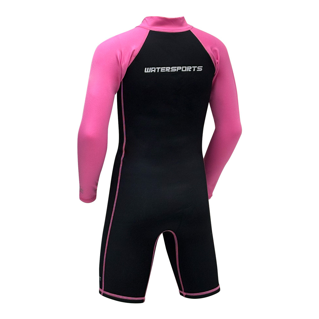 2/1mm 兒童 CR & 抓毛游泳保暖連身衣 - 黑/粉紅