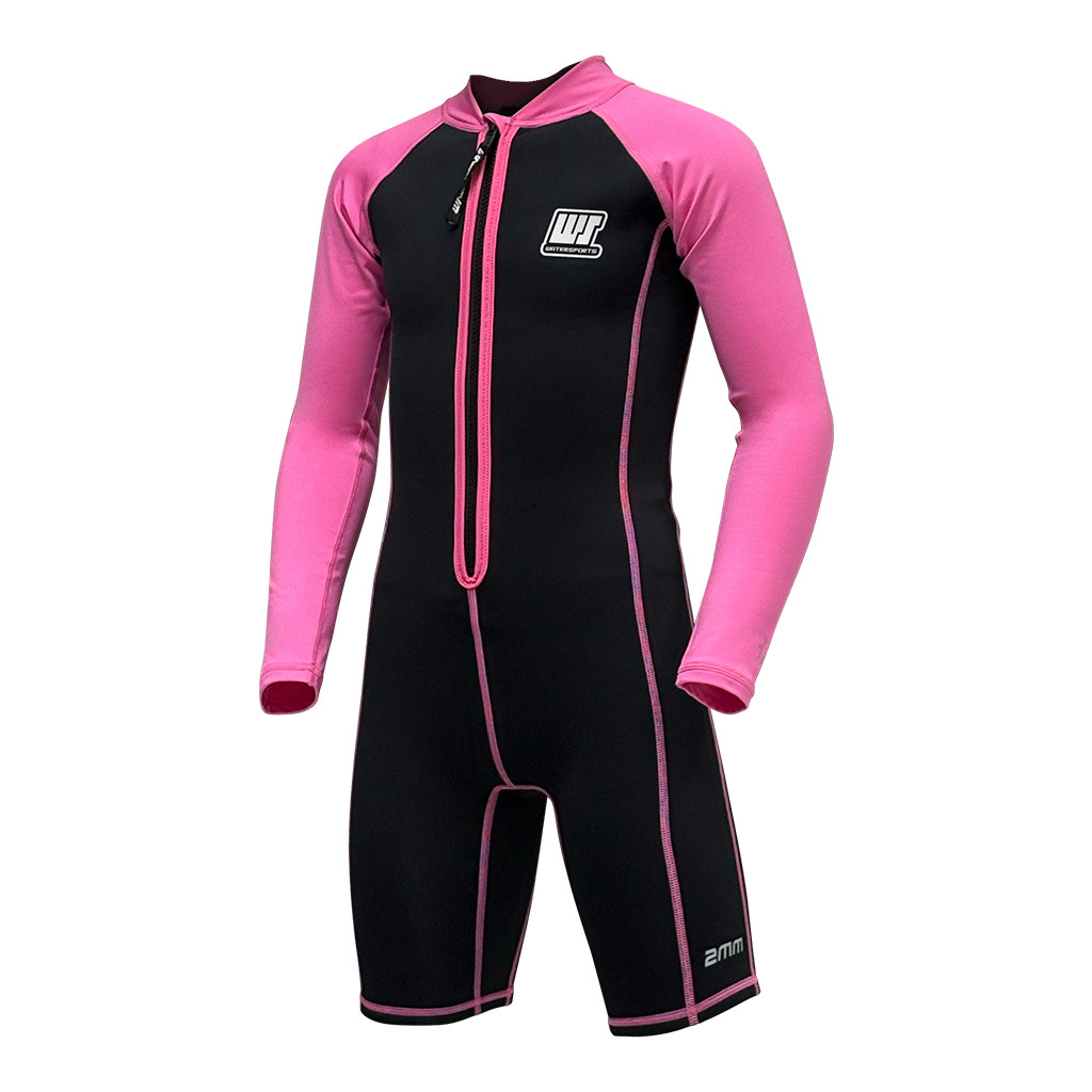 2/1mm 兒童 CR & 抓毛游泳保暖連身衣 - 黑/粉紅