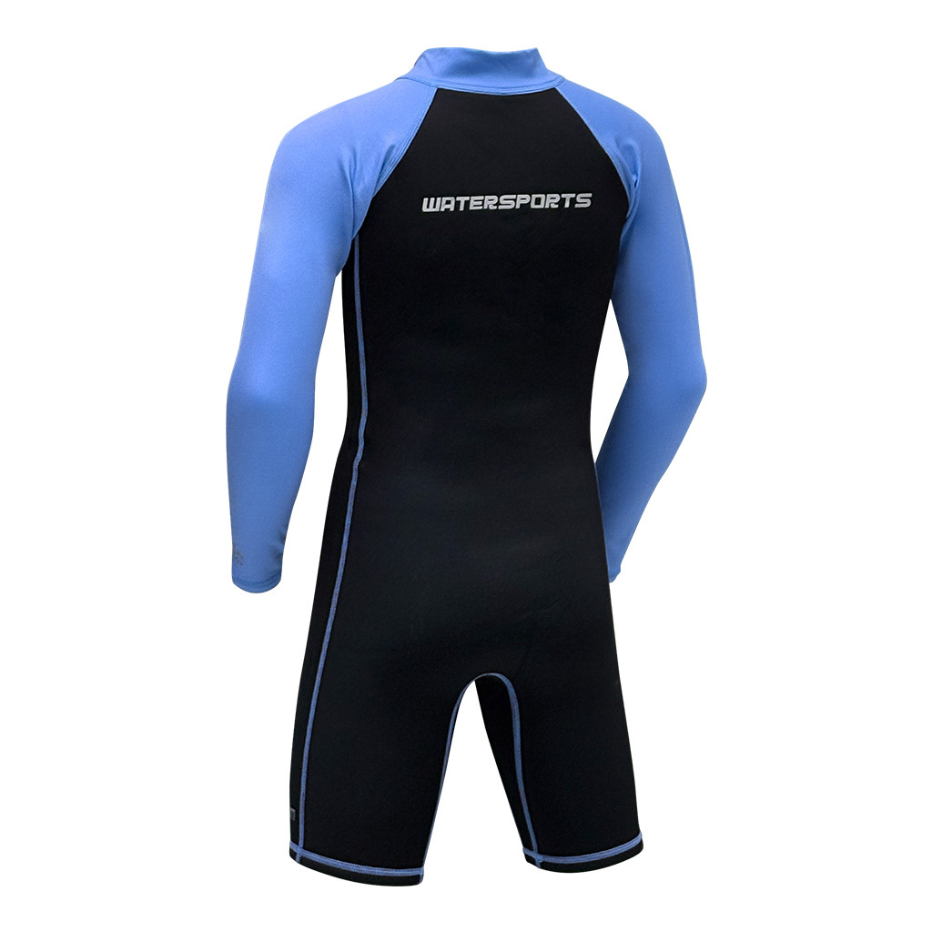 2/1mm 兒童 CR & 抓毛游泳保暖連身衣 - 黑/藍