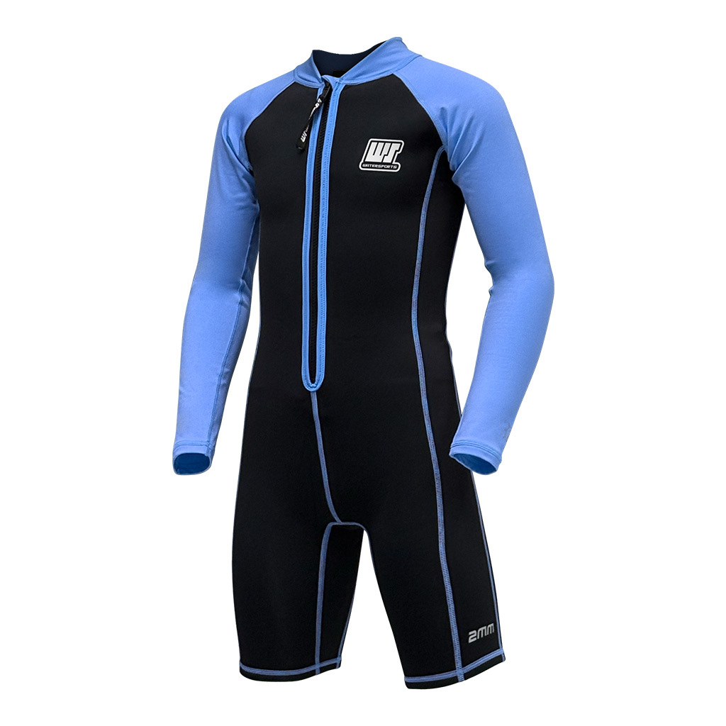 2/1mm 兒童 CR & 抓毛游泳保暖連身衣 - 黑/藍