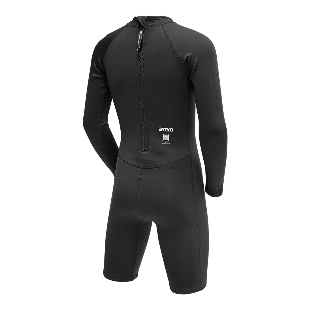 2/1mm 兒童 CR ＆ 四向拉伸抓毛游泳保暖連身衣 - 黑