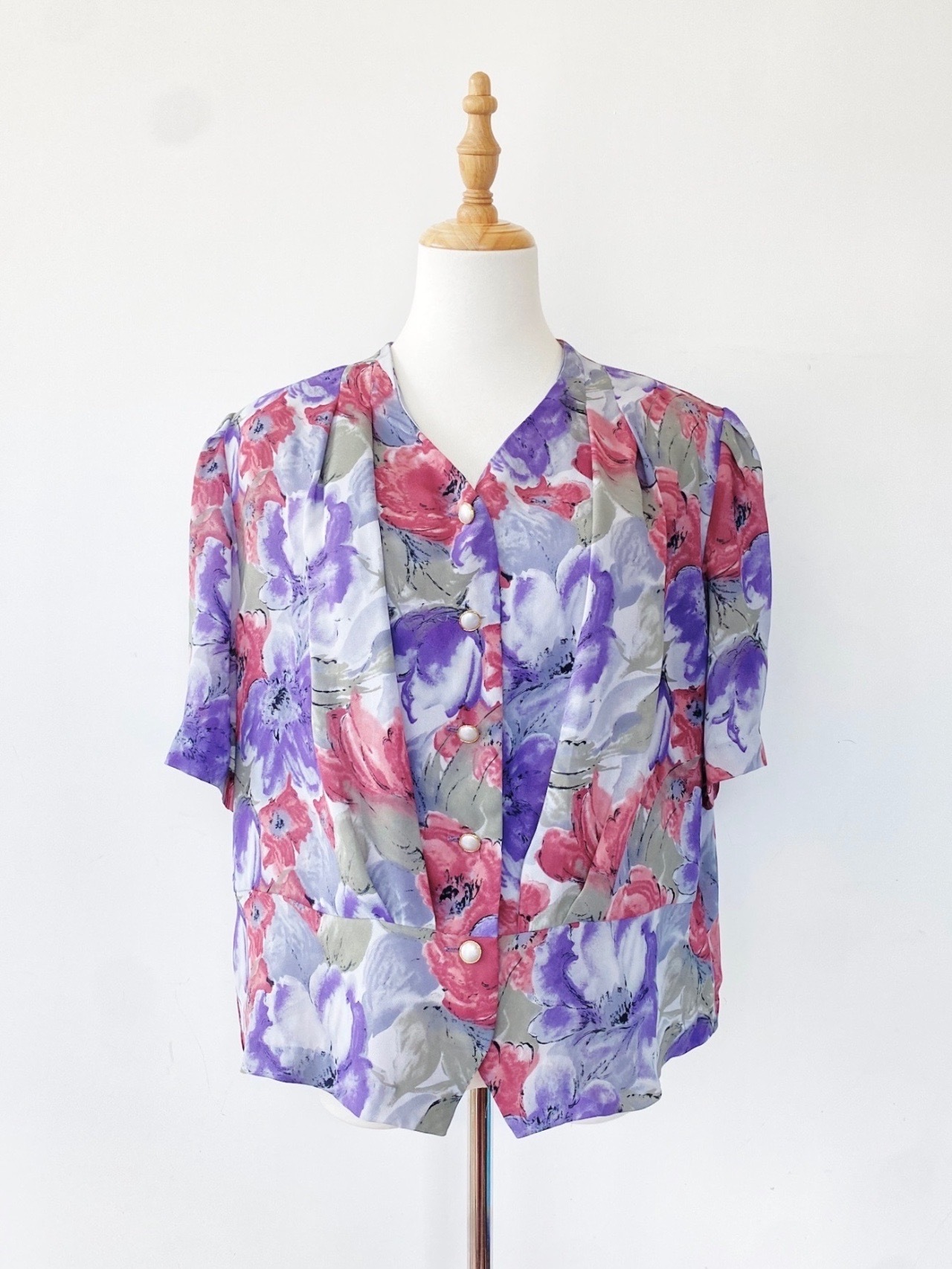 藕紫色繁花盛放古著上衣