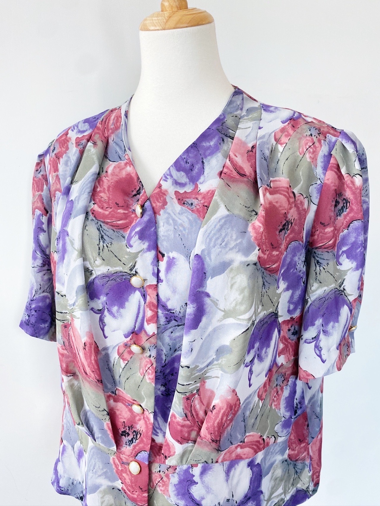 藕紫色繁花盛放古著上衣