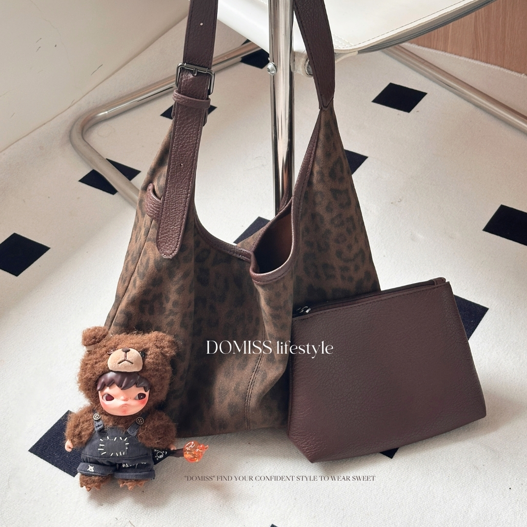 【豹紋斜背包1+1】DOMISS秋冬麂皮包包 手提包 斜背 肩背包 (現貨)