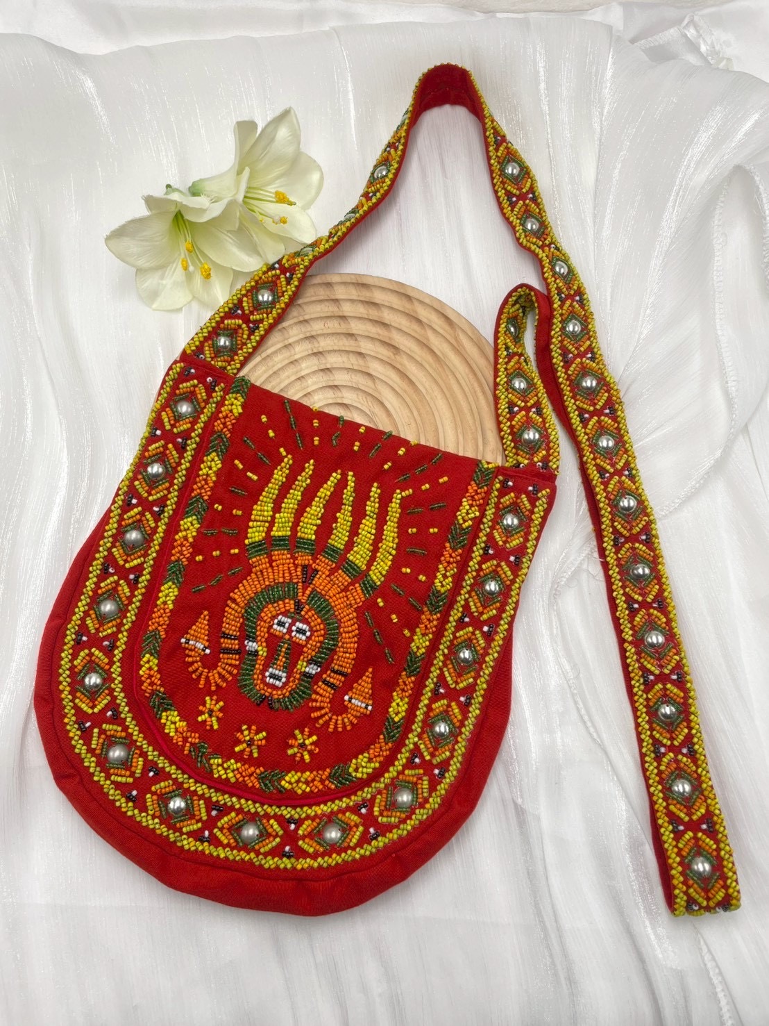 紅No.11-珠繡肩背包寬22深24長120