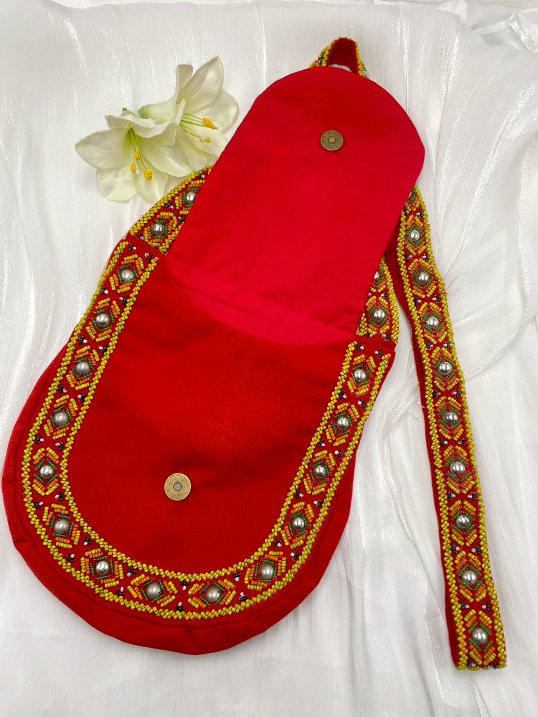 紅No.11-珠繡肩背包寬22深24長120