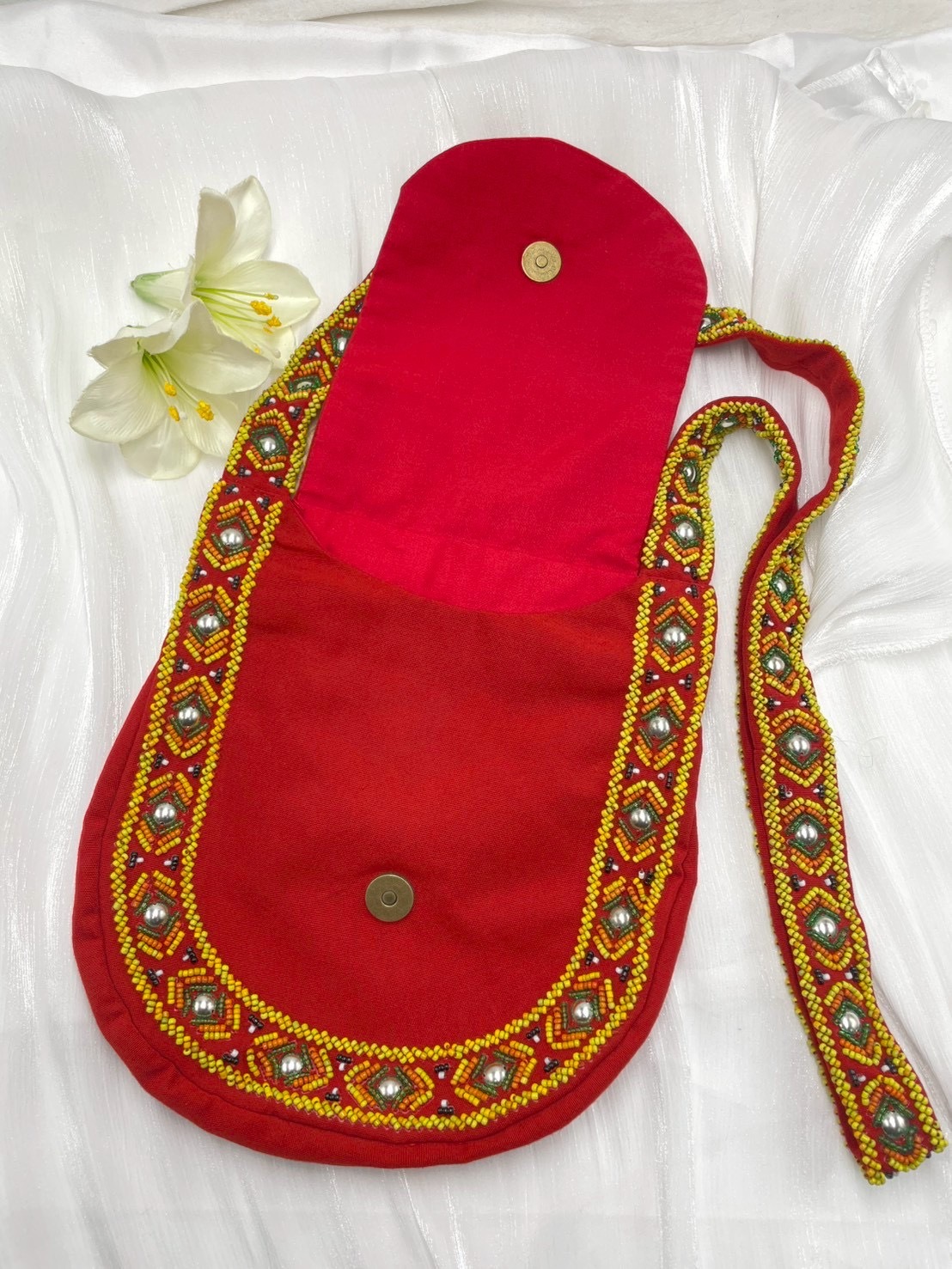 紅No.5-珠繡肩背包寬22深24長120