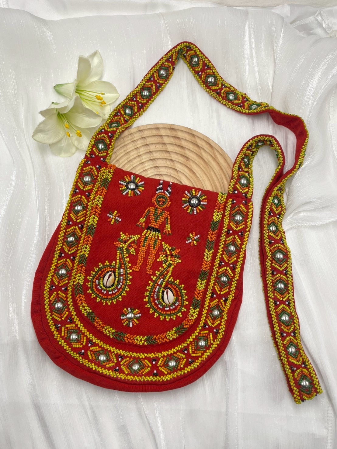 紅No.5-珠繡肩背包寬22深24長120