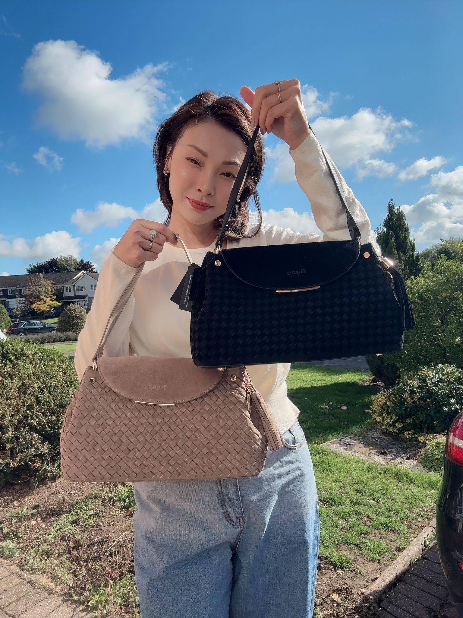 英國代購 (獨立訂單)-DUNE Suede Woven Shoulder&nbsp;Bag