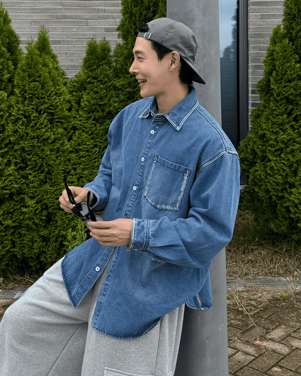 毛邊口袋牛仔襯衫