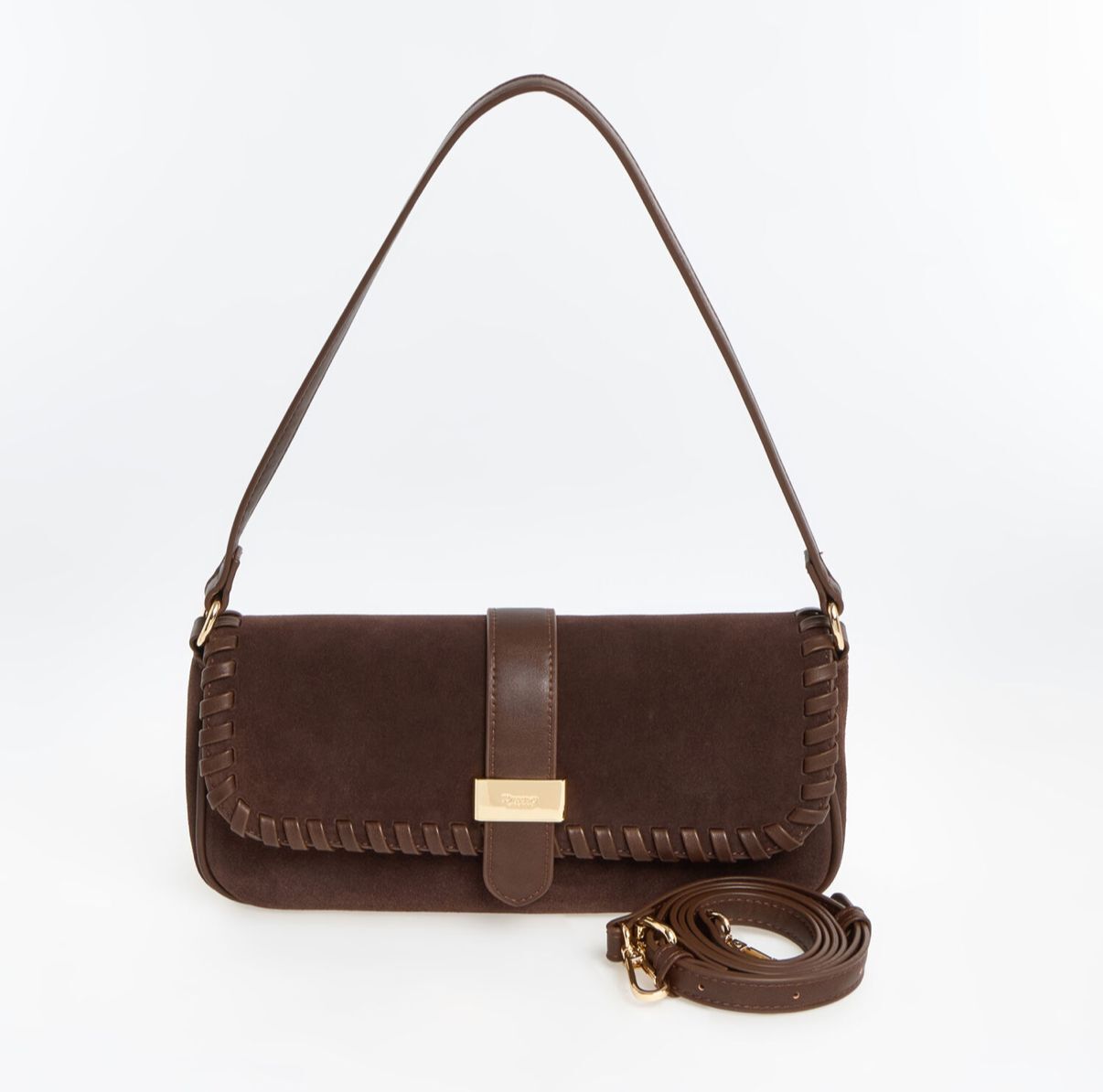 英國代購 (獨立訂單)-DUNE Dark Brown Suede Delseas Shoulder&nbsp;Bag