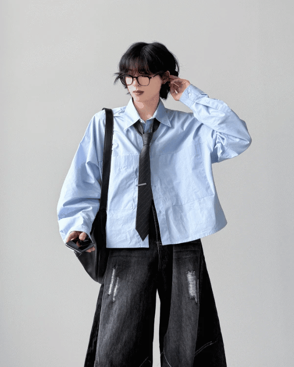 菲比短款長袖襯衫