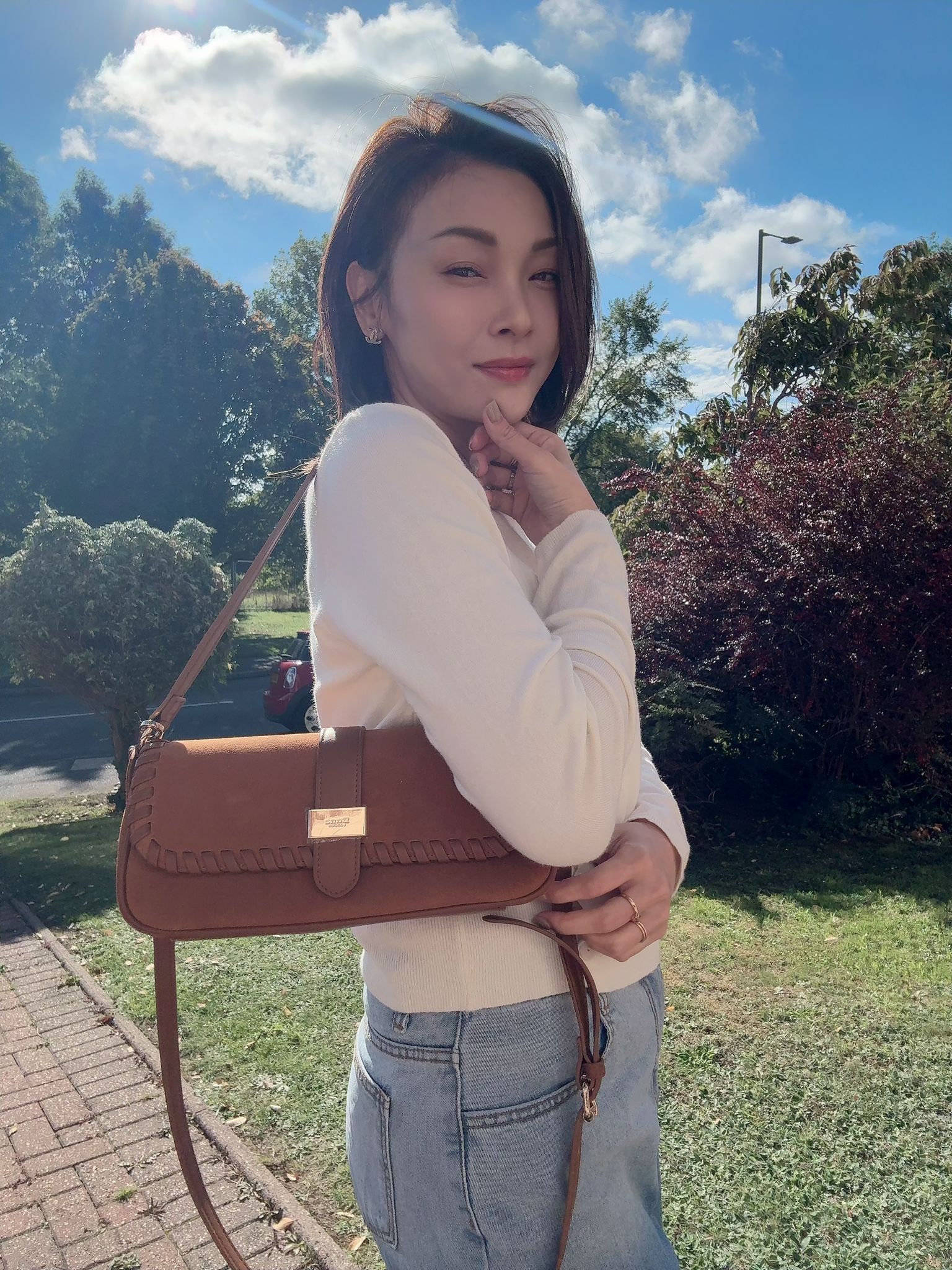 英國代購 (獨立訂單)-DUNE Dark Brown Suede Delseas Shoulder&nbsp;Bag