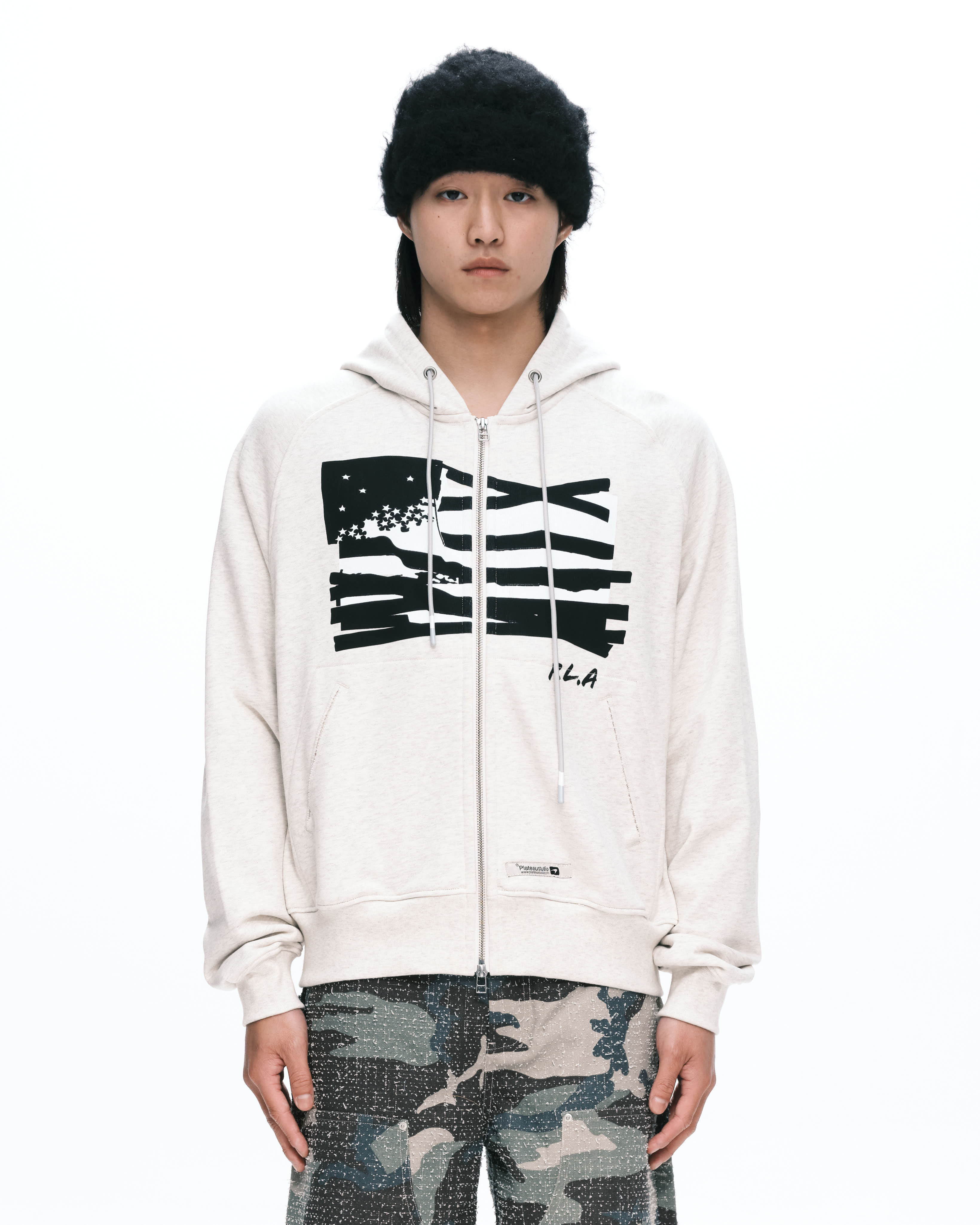 PLATEAU STUDIO｜Flag zip-up (Light grey)