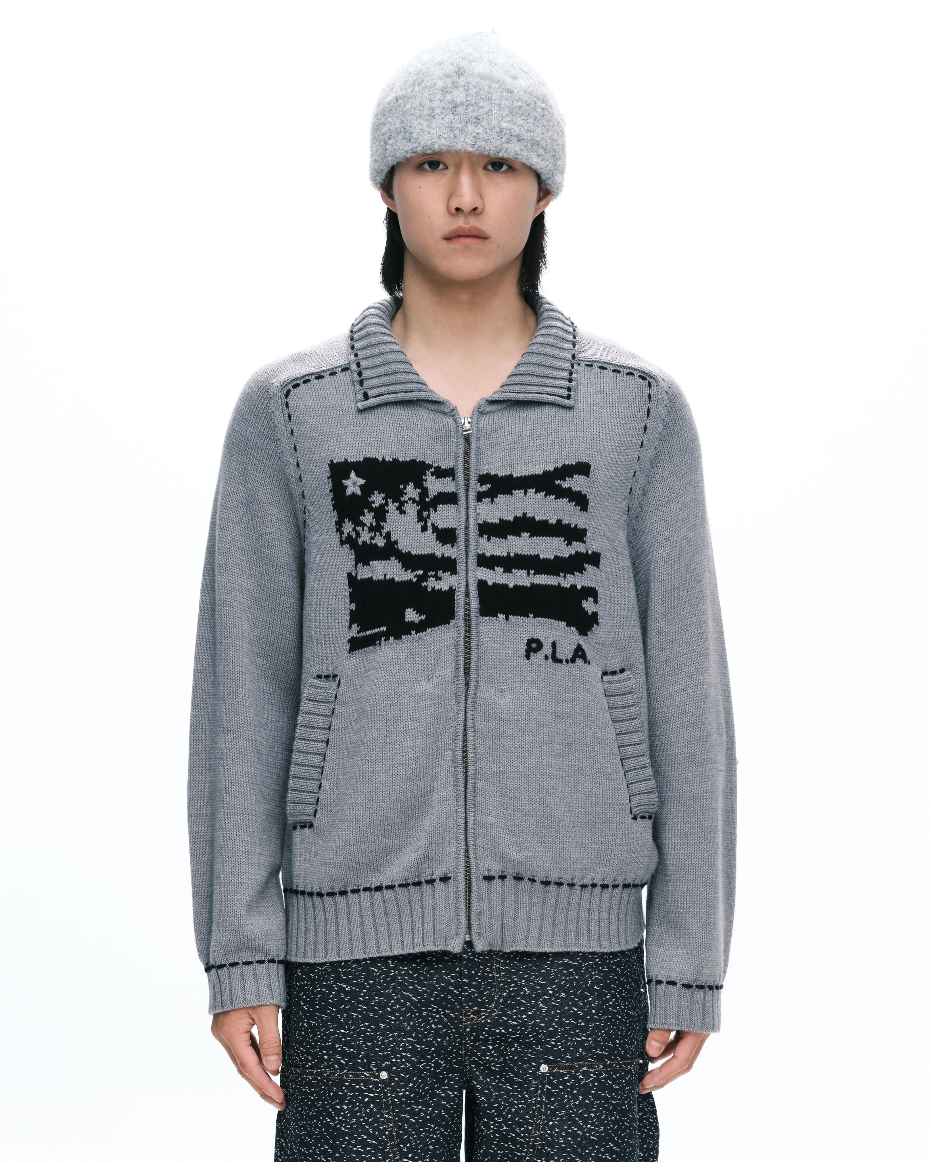 PLATEAU STUDIO｜Flag knit jacket (Grey)