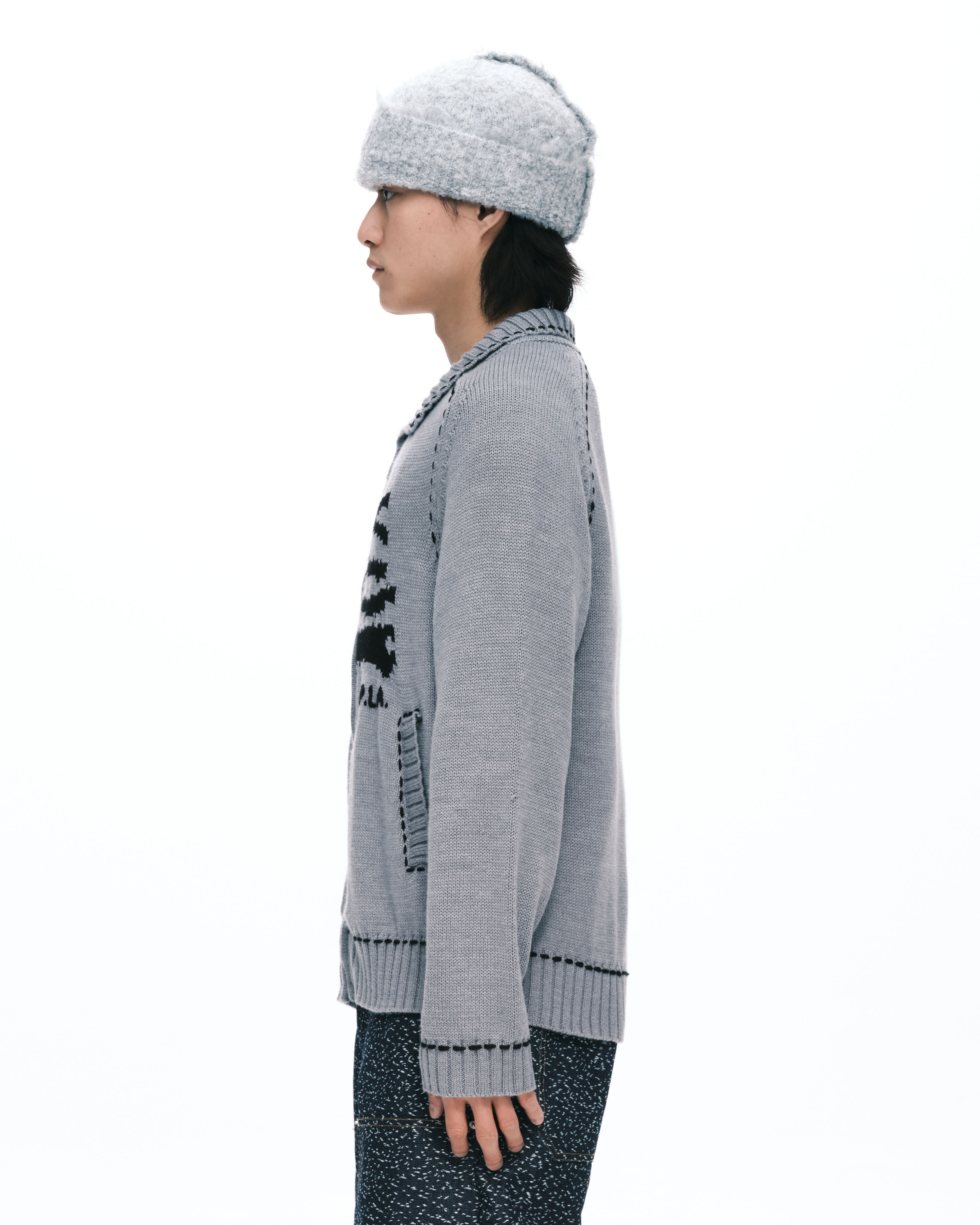 PLATEAU STUDIO｜Flag knit jacket (Grey)