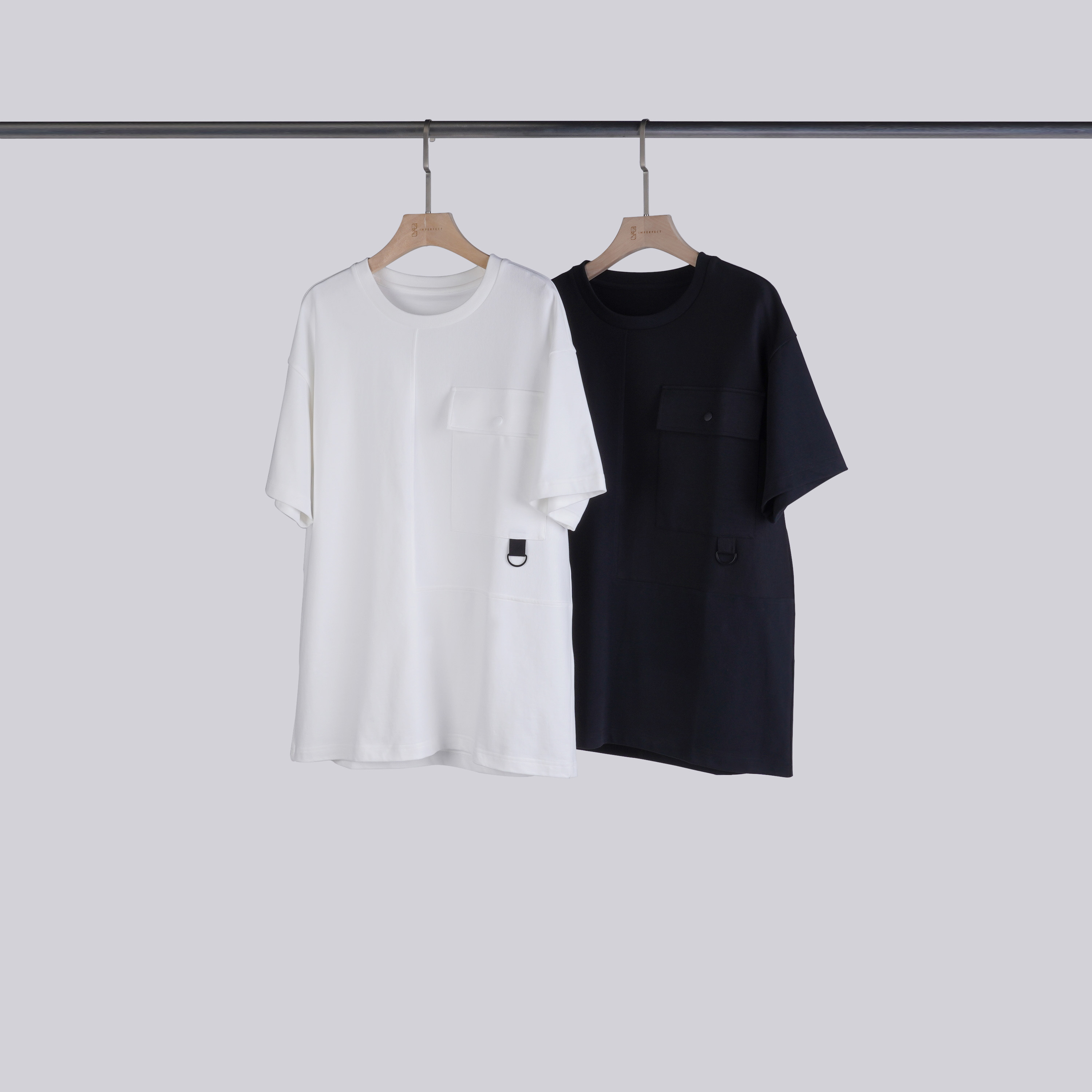 設計感拼接壓紋口袋D釦T | S-L | 2色