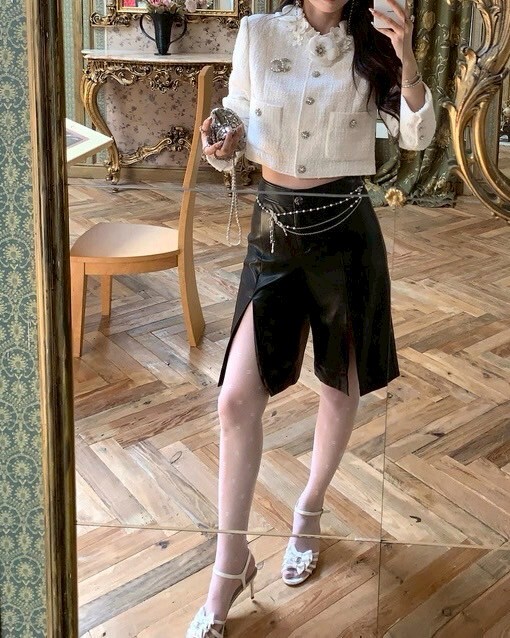 設計師家環保皮革兩邊開衩五分褲