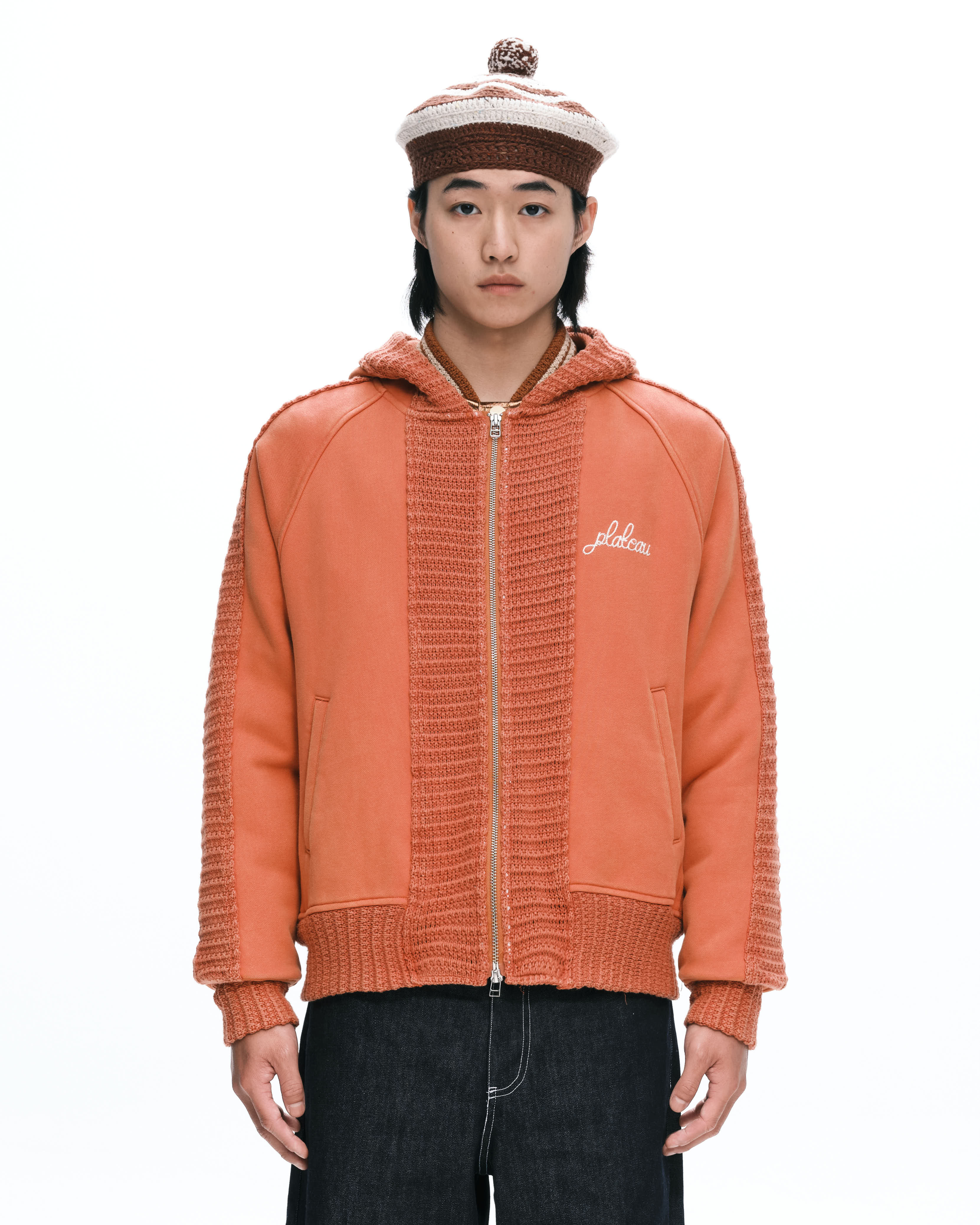 PLATEAU STUDIO｜Hand rib zip-up (Brick)