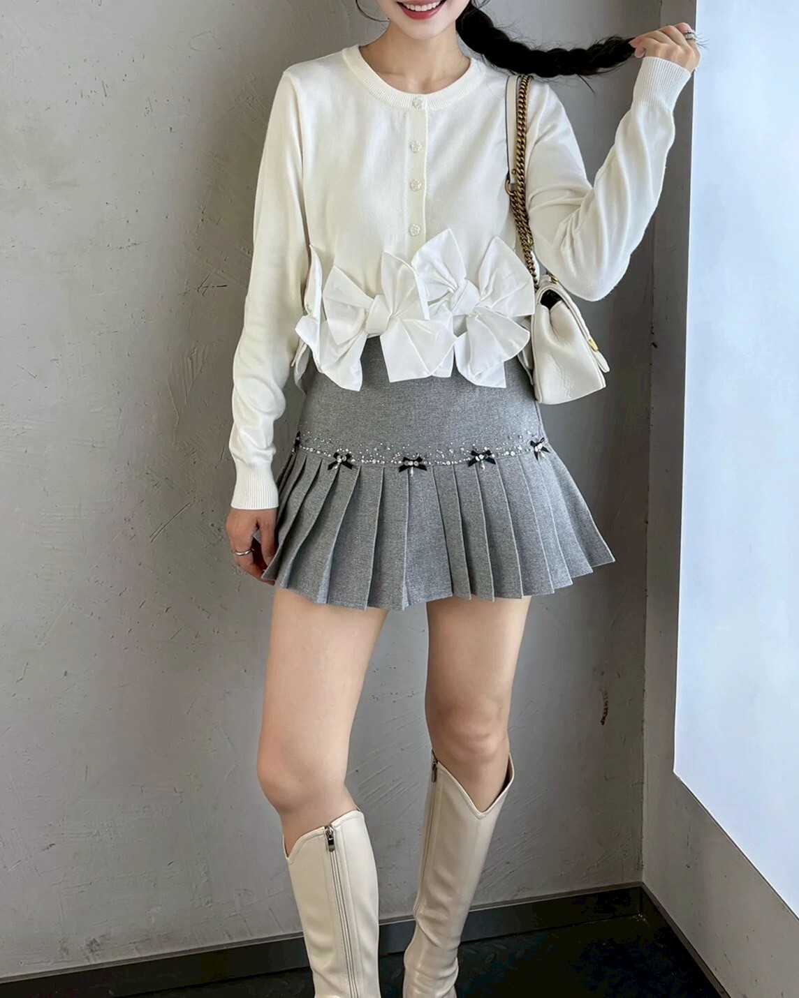 設計師家下擺立體蝴蝶結針織上衣外套