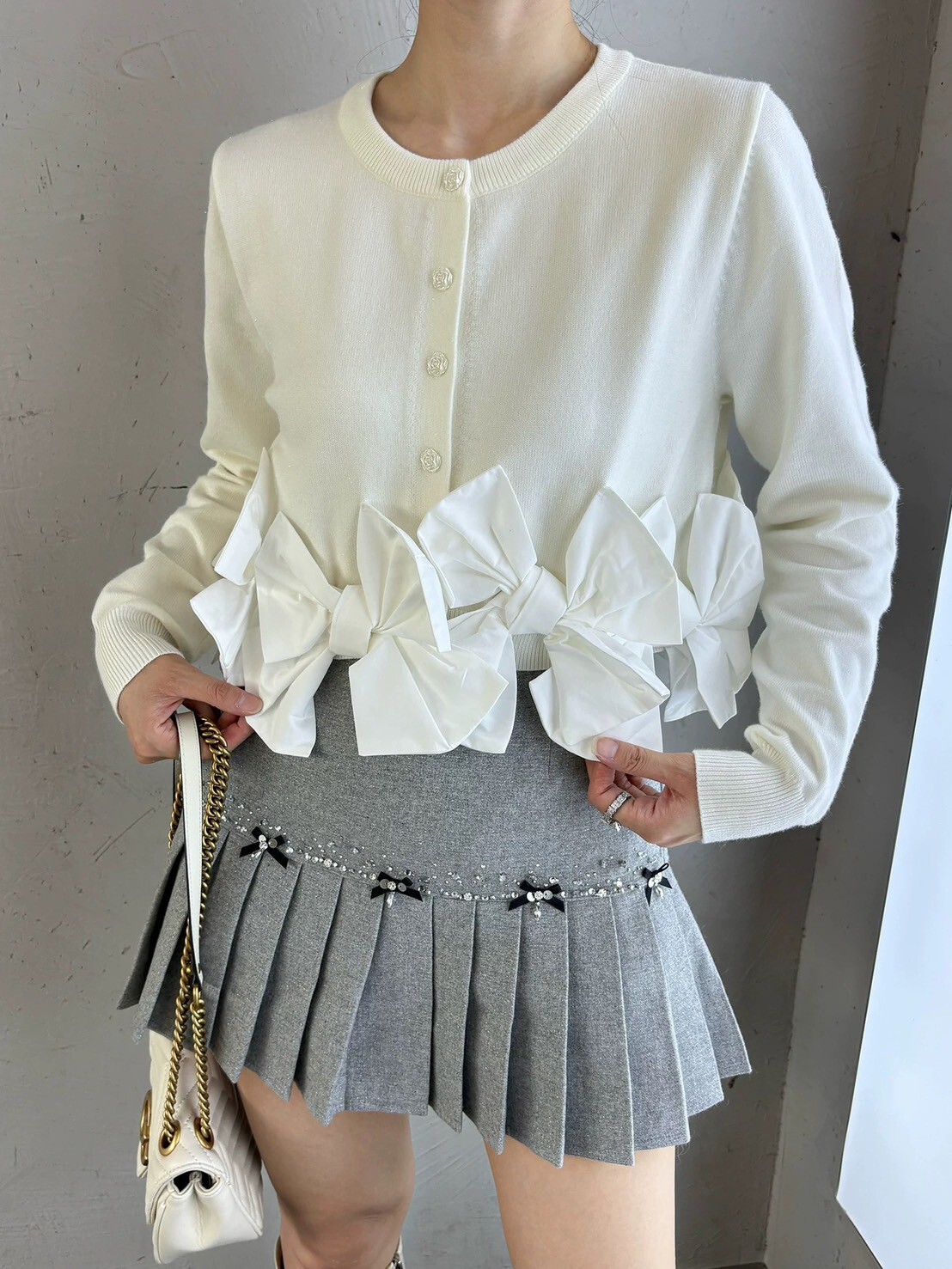 設計師家下擺立體蝴蝶結針織上衣外套