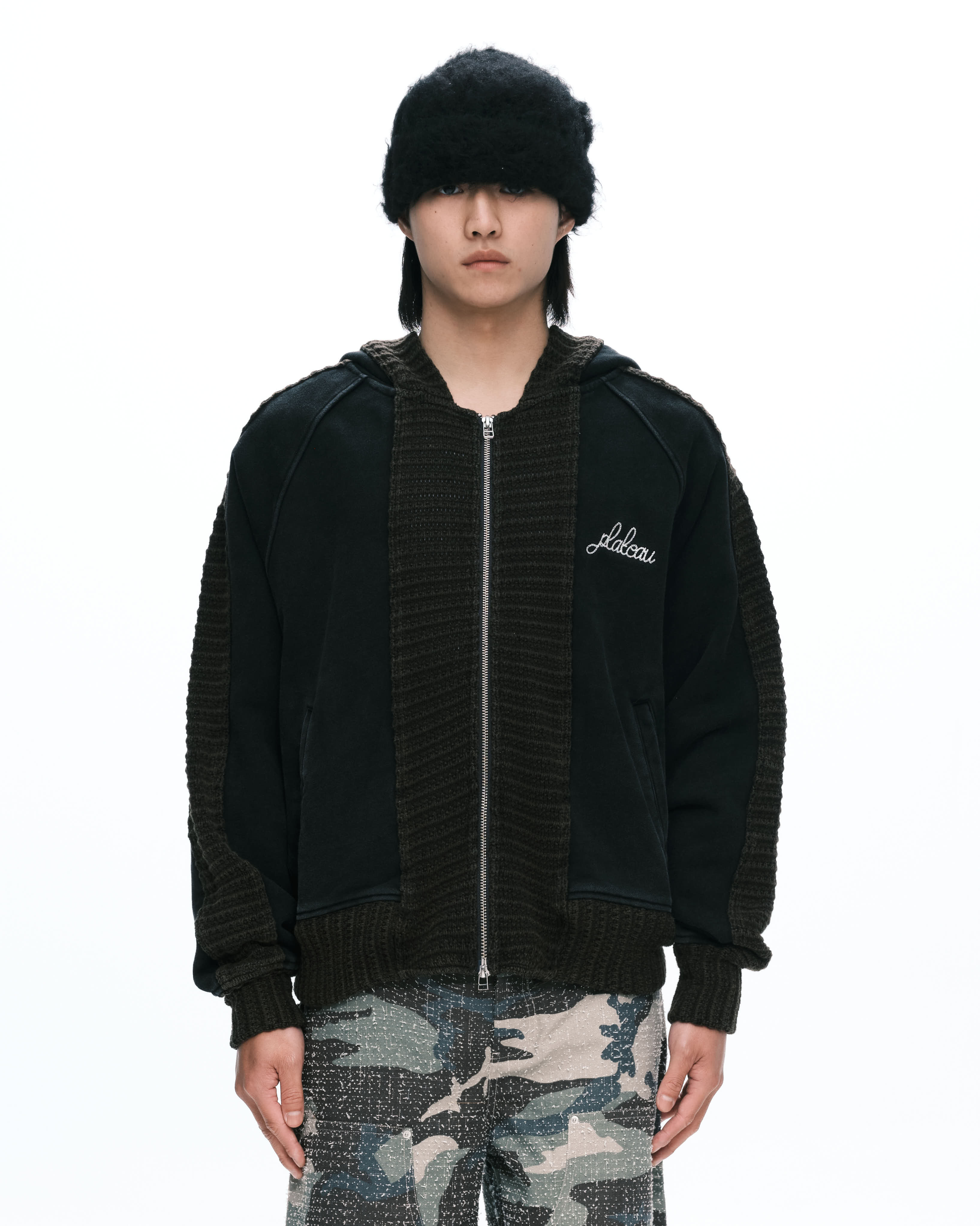 PLATEAU STUDIO｜Hand rib zip-up (Black)