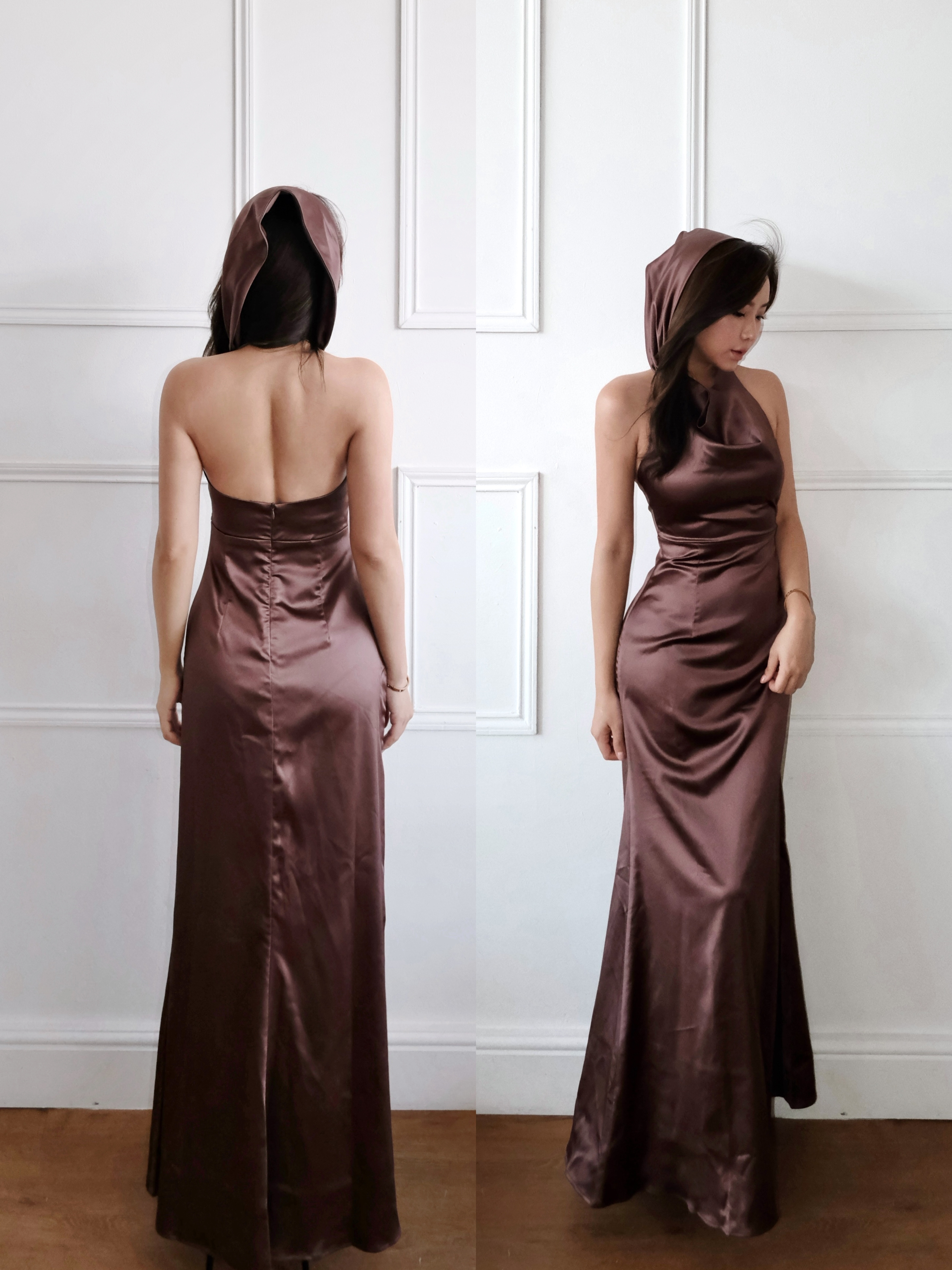 Forest Night 夜森林 緞面露背修身洋裝