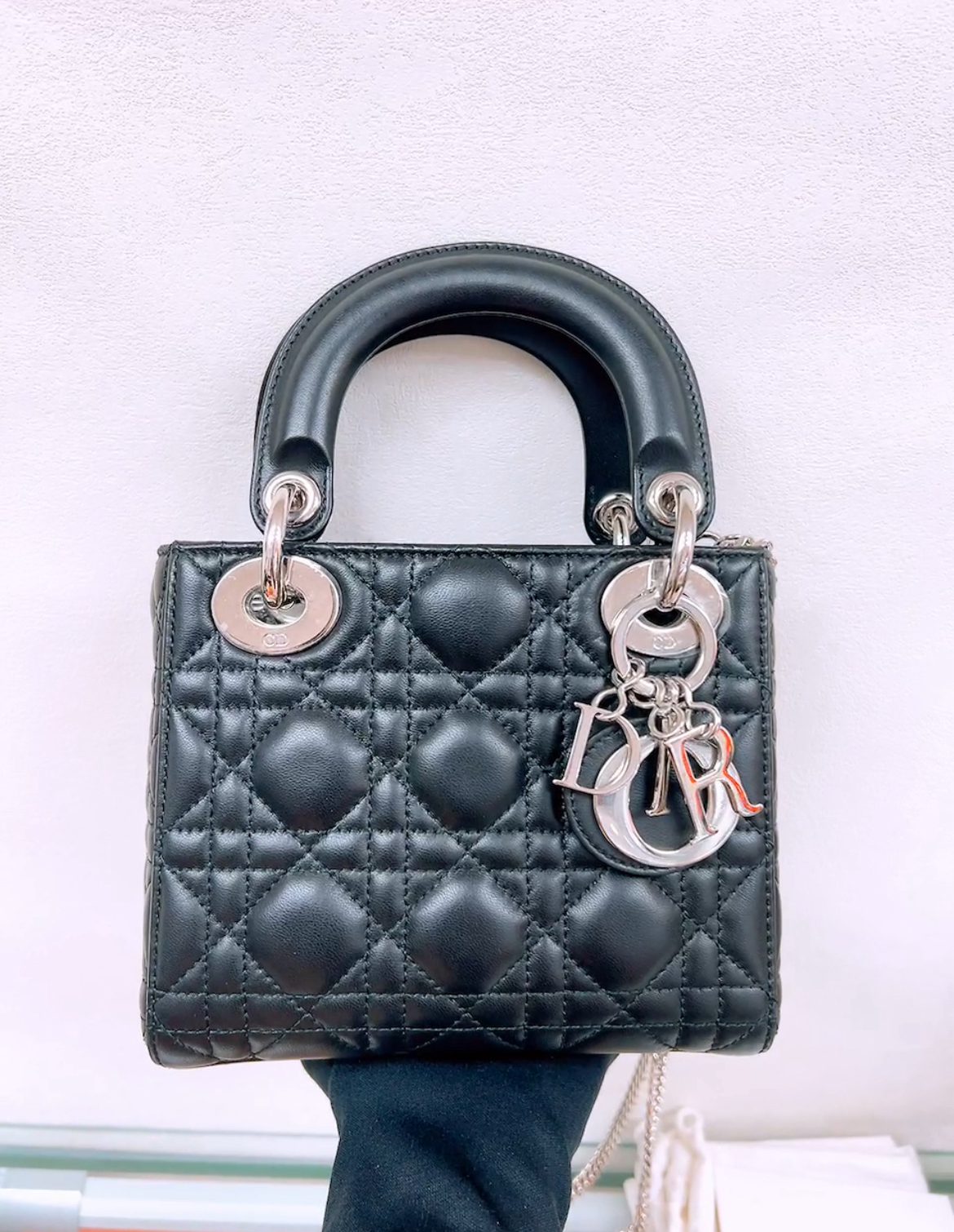 Dior lady dior mini black silver