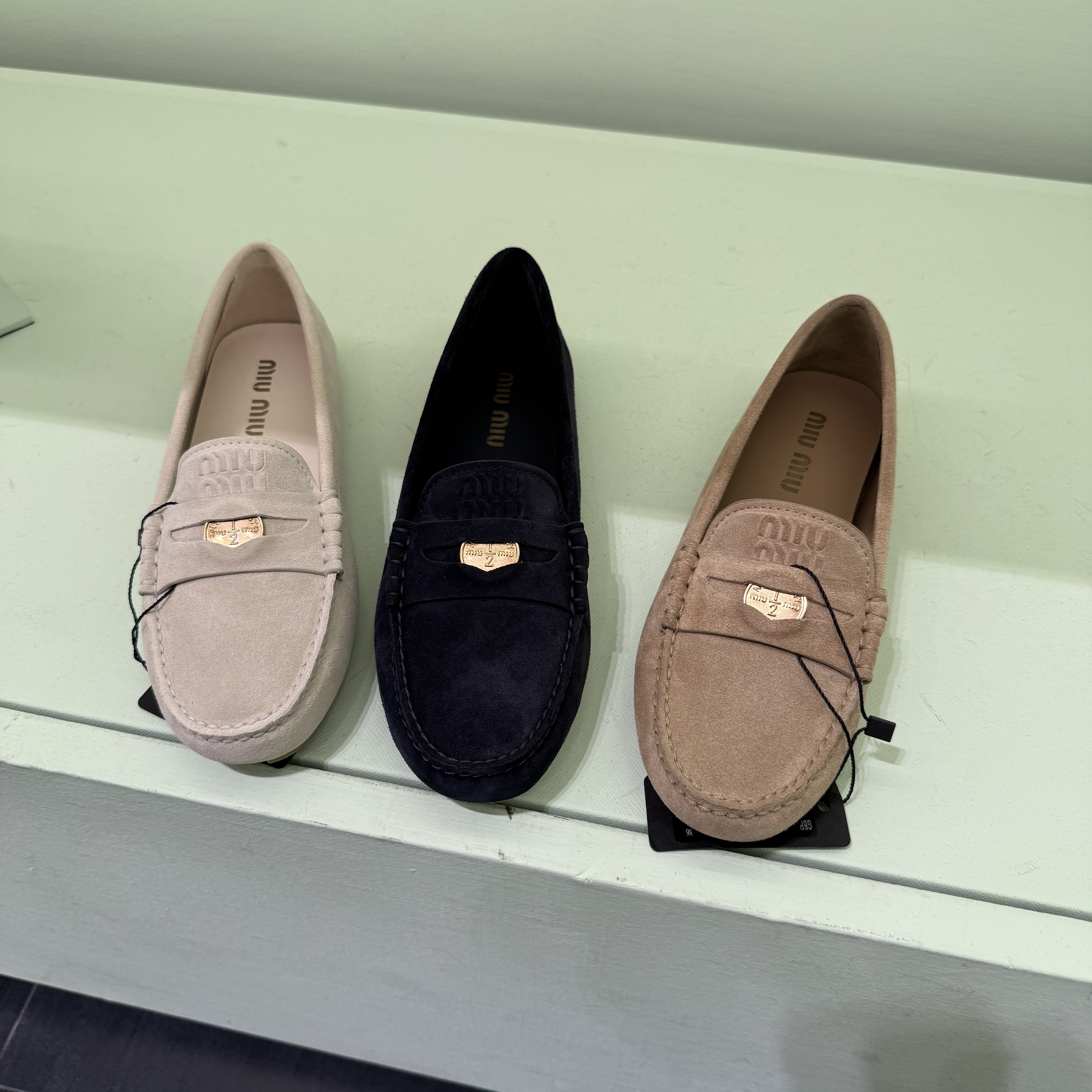 Miumiu Suede gold detailing driving shoes loafers 3 colors 5DD022