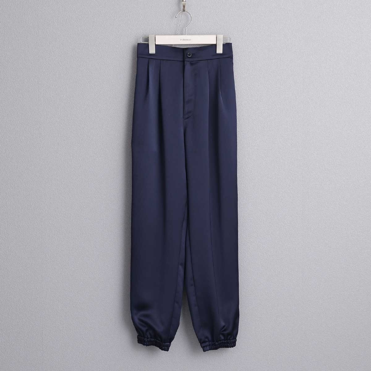 雙褶運動風縮口褲（深藍）