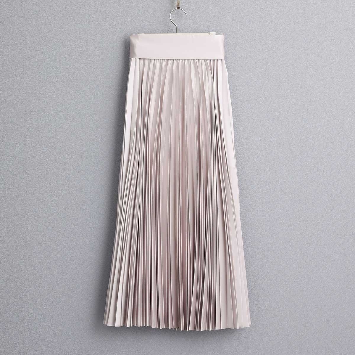 緞面設計款百褶裙（米白）