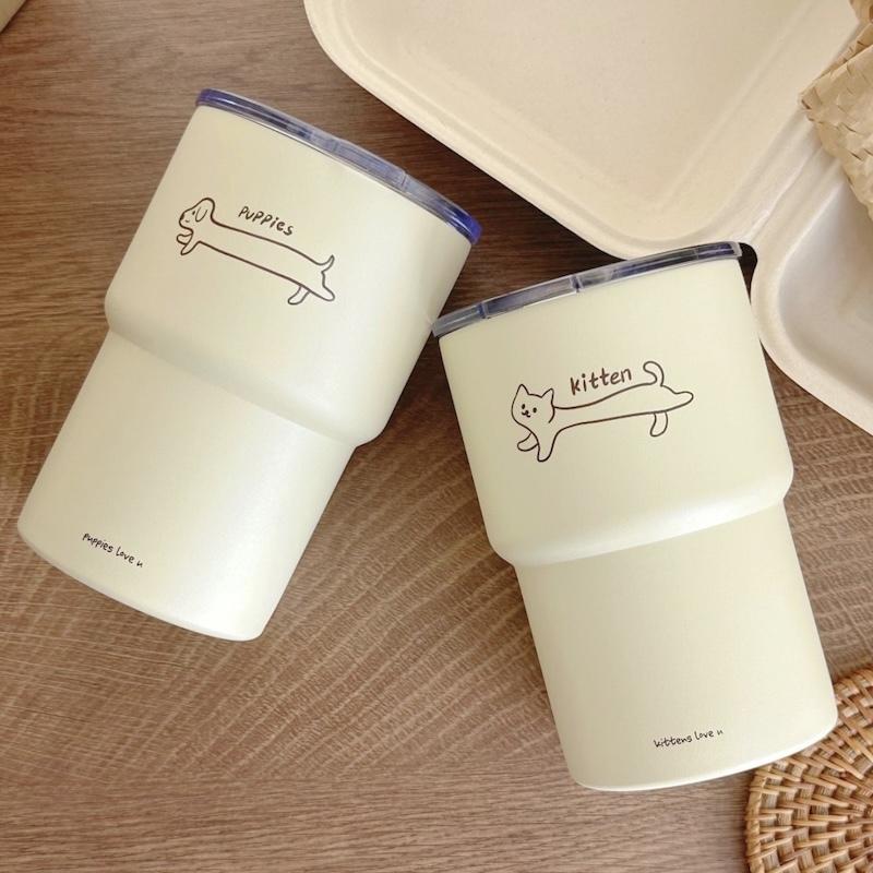 《09290》奶黃感線條狗狗貓貓/500ml