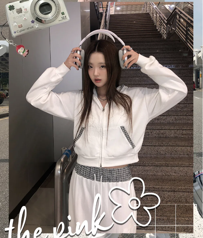 早秋預訂｜Check 雙色花貼片ZIPUP HOODIE + 雙色訓練褲SET