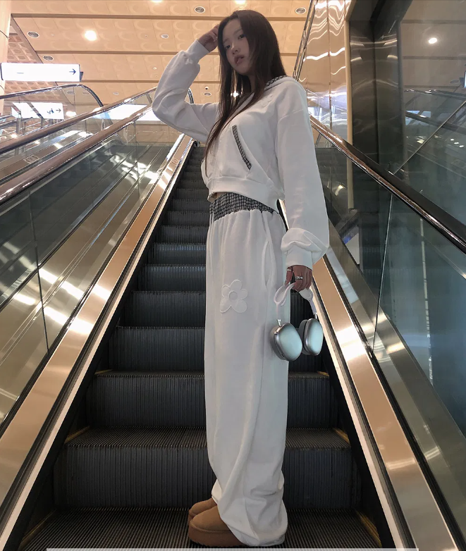 早秋預訂｜Check 雙色花貼片ZIPUP HOODIE + 雙色訓練褲SET