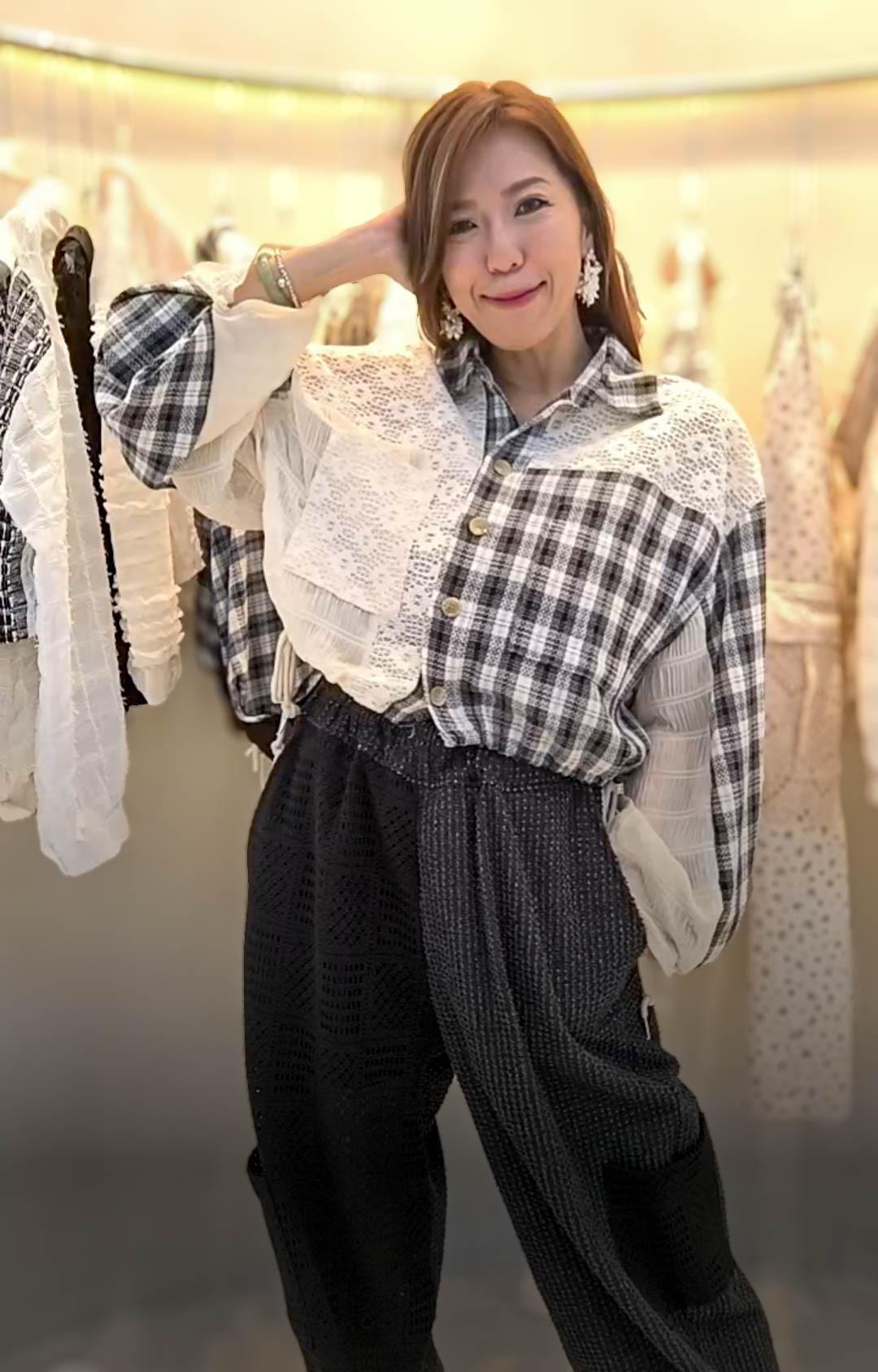 🥰K8123  ▶️格子拼接襯衫 👉B:126cm L:48cm