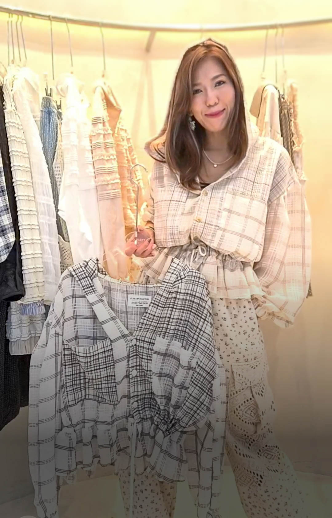 🥰K8133  ▶️大小格紋 連帽上衣 👉B:130cm L:55cm
