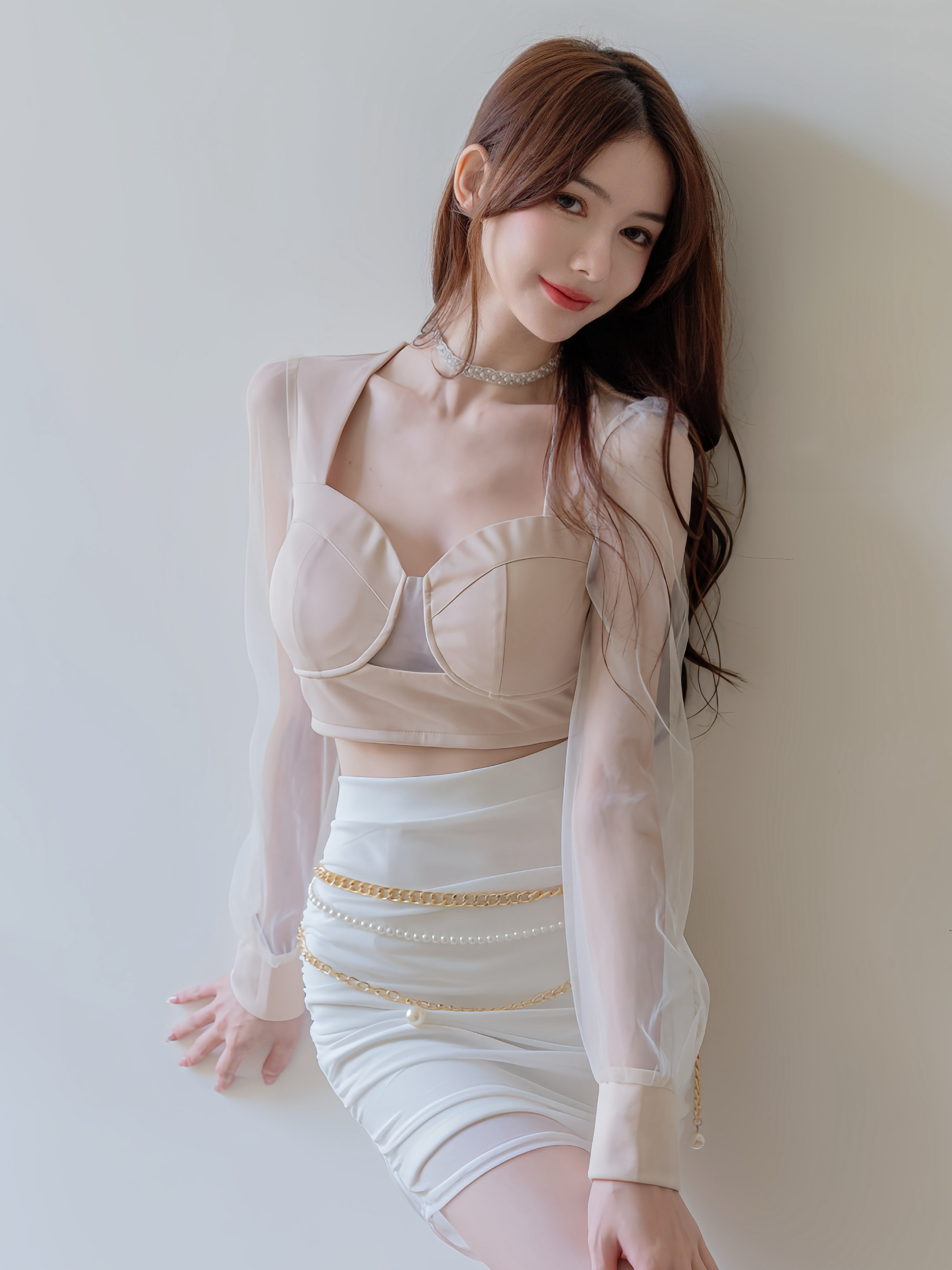 獨家訂製🤍鏤空爆奶拼接網紗上衣（杏色S/M）