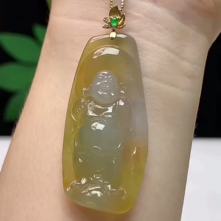 翡翠黃翡佛牌,天然翡翠A玉, 緬甸玉, Jade, Jadeite