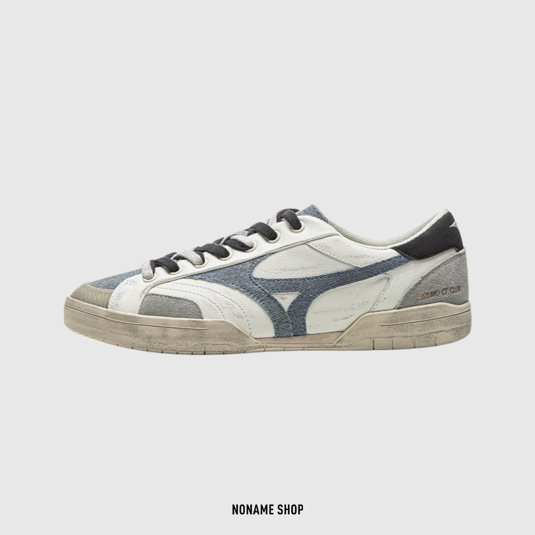 MIZUNO CT CLUB 做舊 復古 髒髒 牛仔 薄底 板鞋 米白藍 (男/女同款)