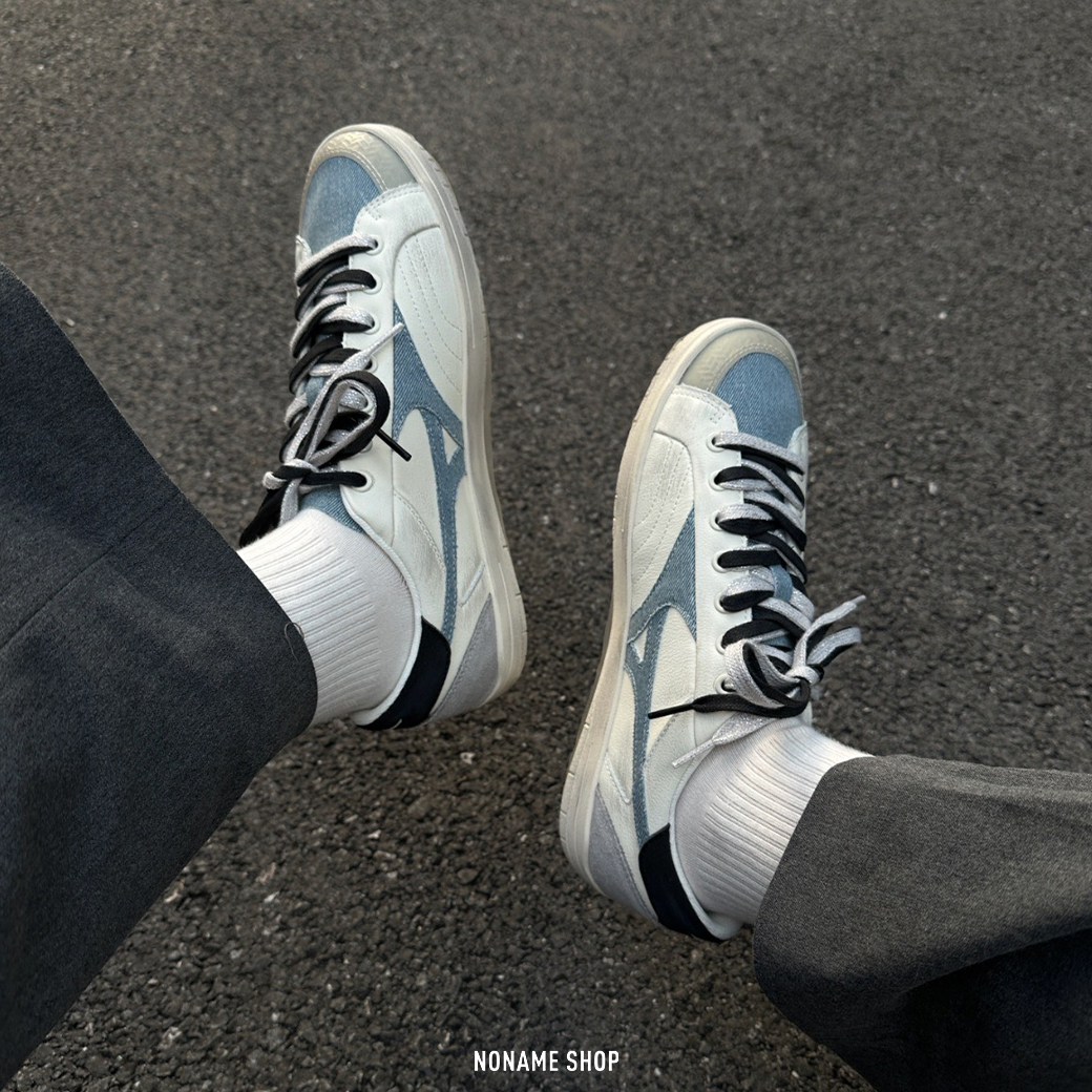 MIZUNO CT CLUB 做舊 復古 髒髒 牛仔 薄底 板鞋 米白藍 (男/女同款)