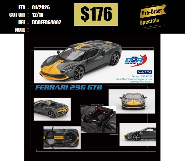 PO-$176 * BBR * 1:64 Ferrari 296 GTB Assetto Fiorano Grigio Scuro [OD29/09]