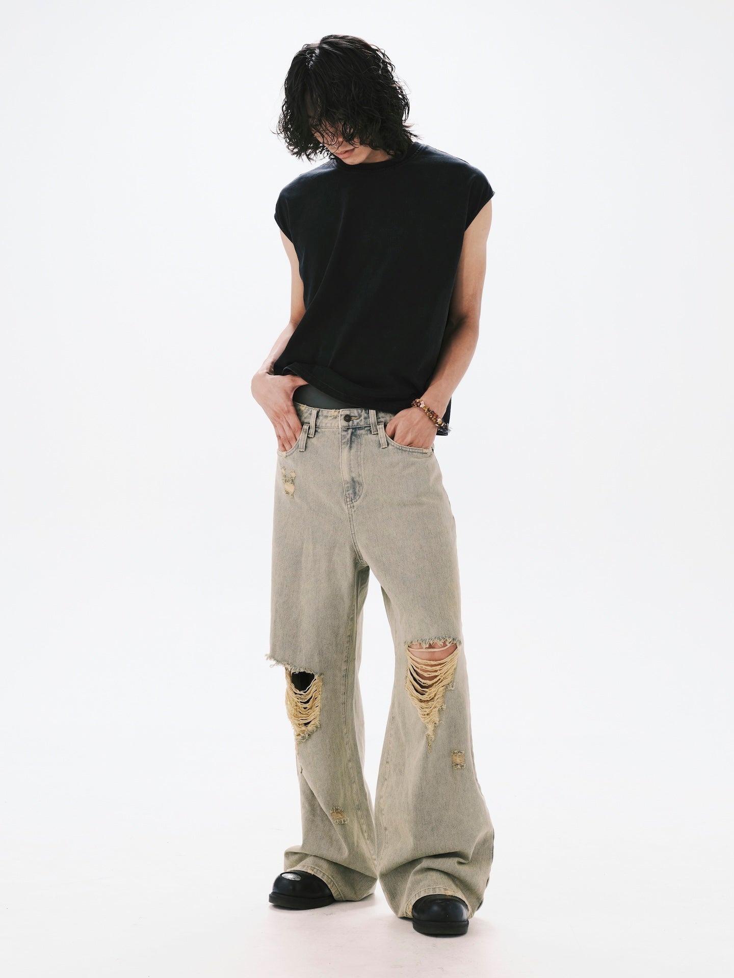 ANOWHEREMAN Muscle Washed Lace Tee