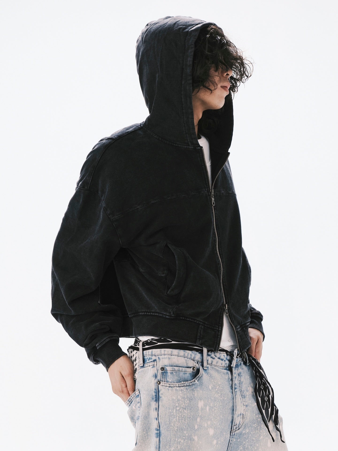 ANOWHEREMAN Washed Zipped Hoodie