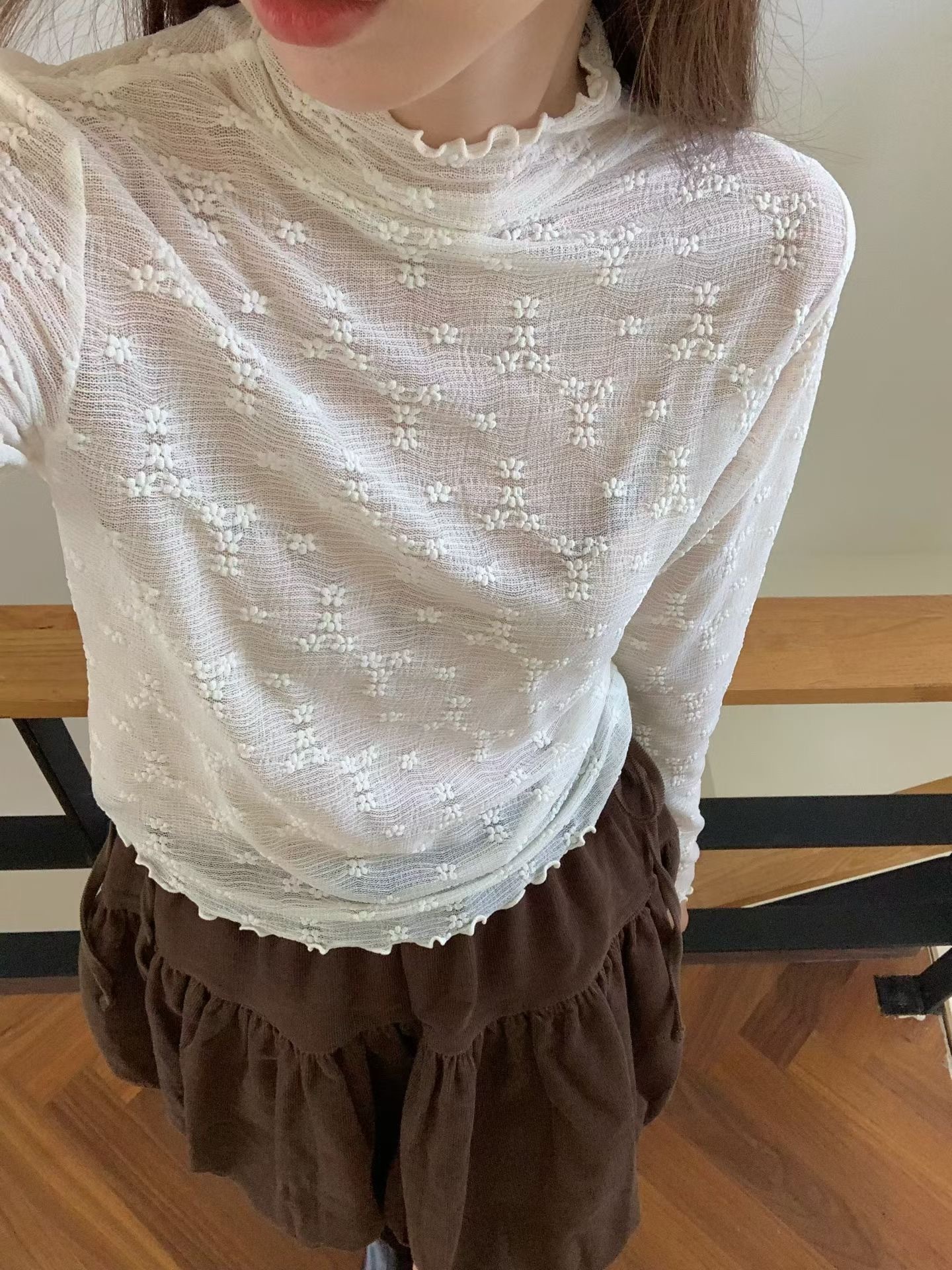 Turtle neck flora lace top