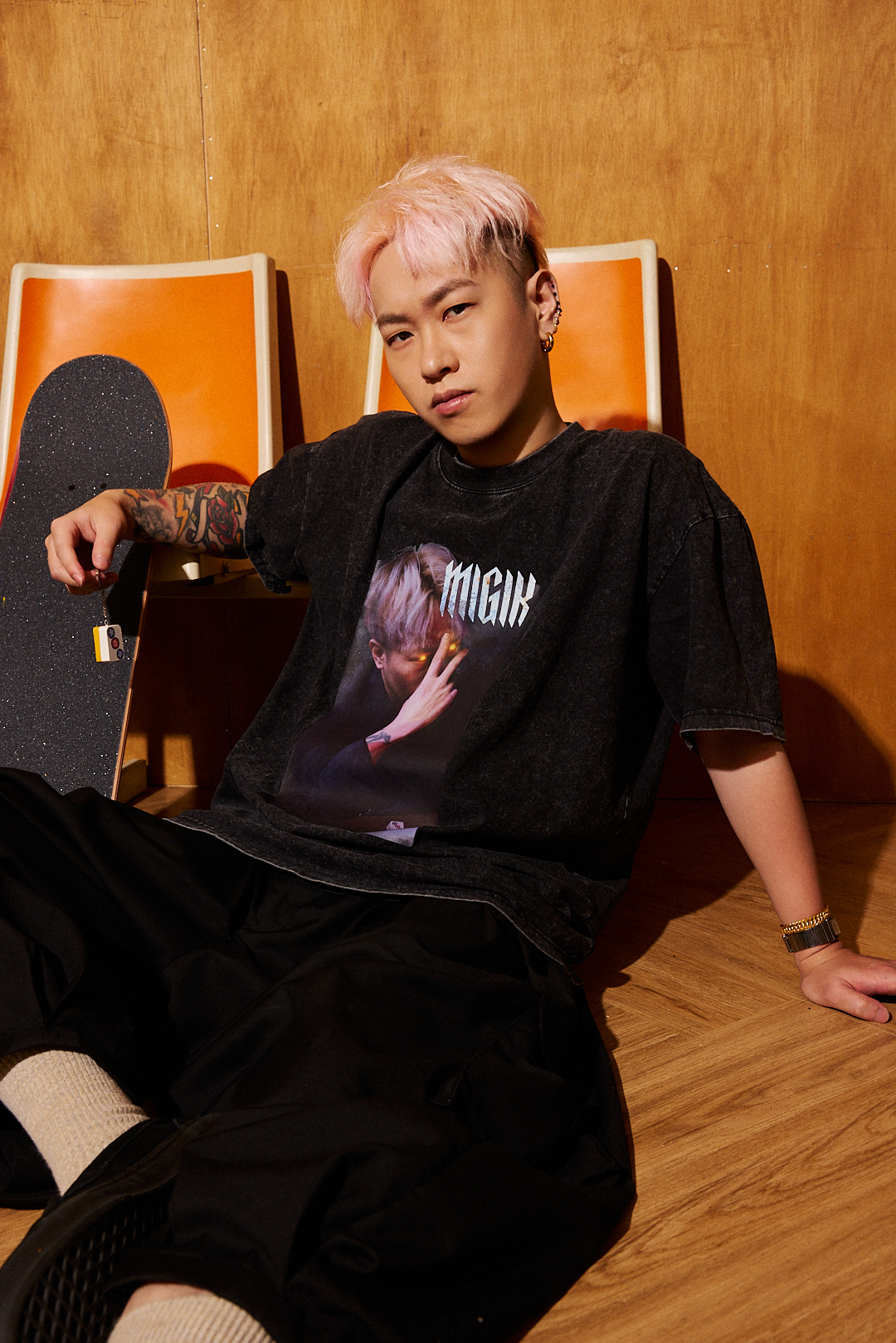 MIGIK黑色水洗踢