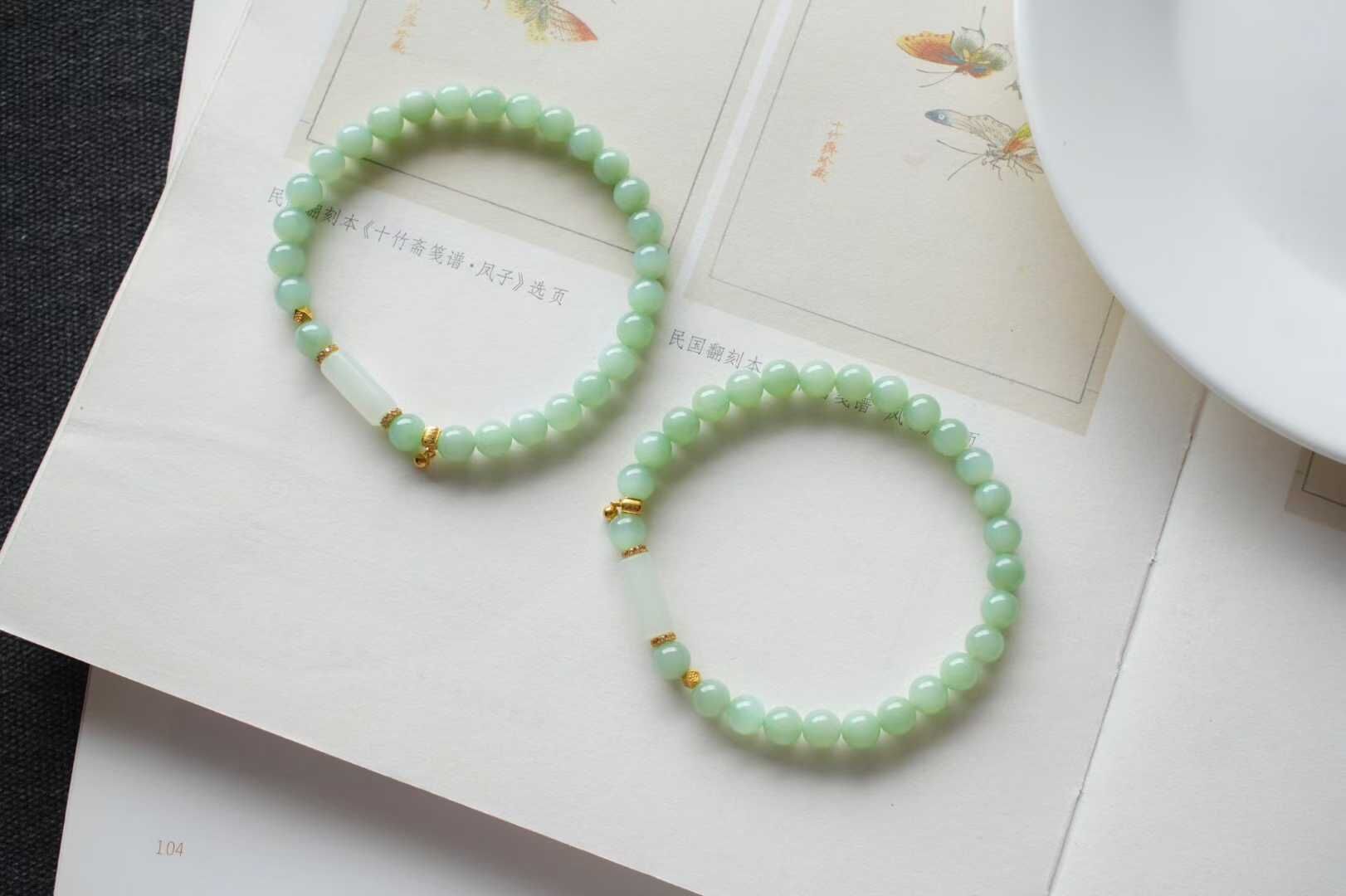 910438 和田玉黑羊洞薄荷綠碧玉手串 (6mm直徑)