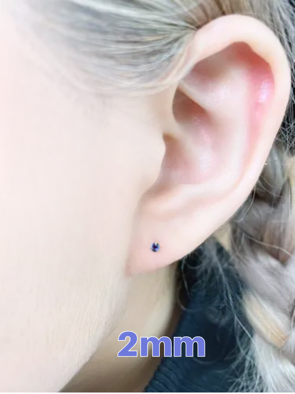 抗敏鋼 靛色單鑽鎖珠式耳環(單支價)