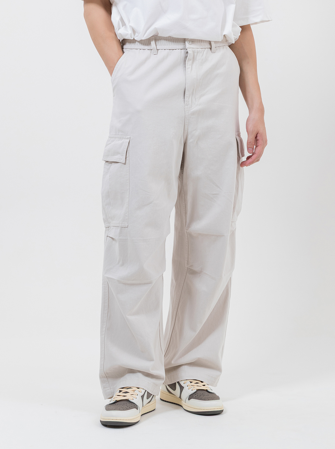 【期間限定】斜紋綁繩超寬錐形褲