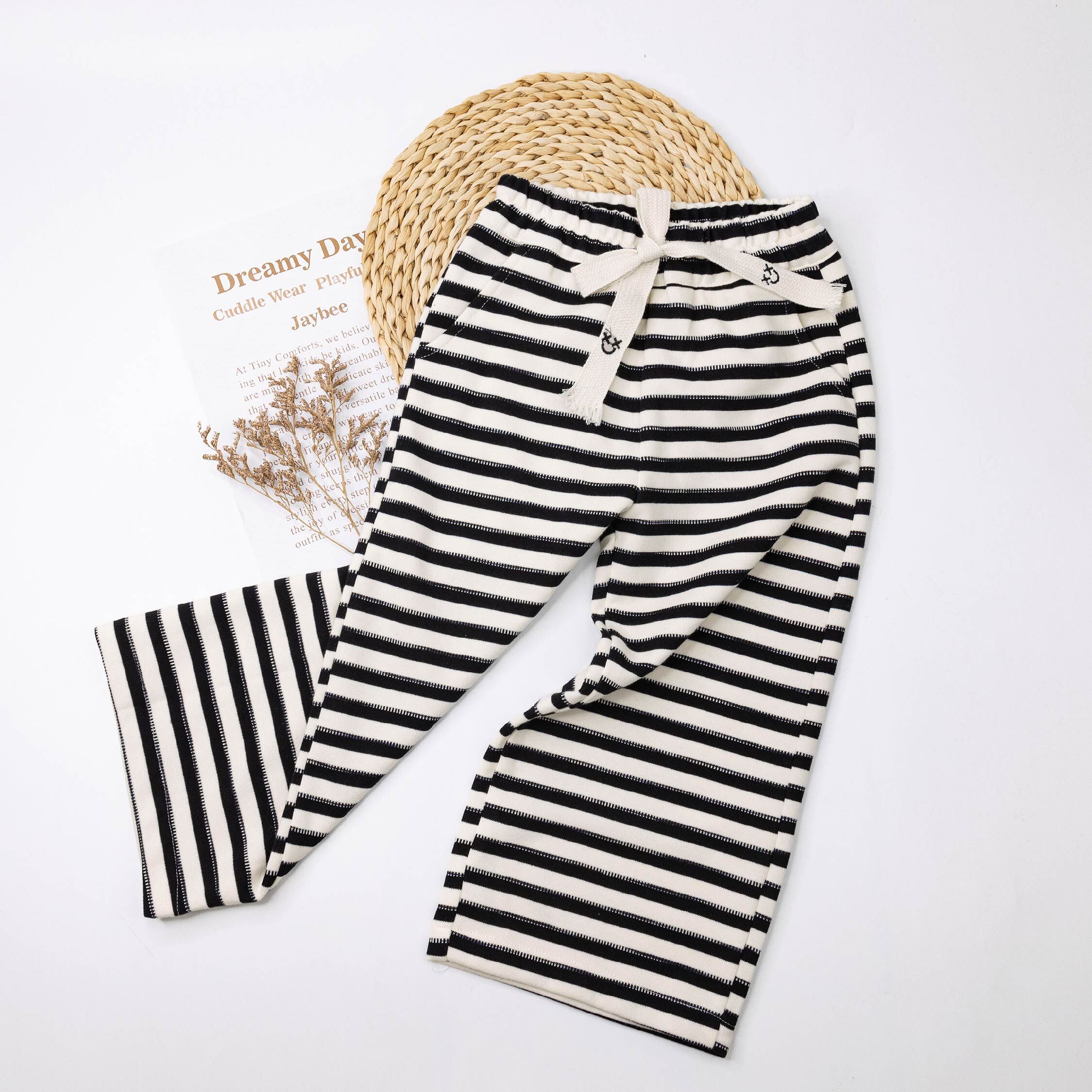 【H55266】經典寬條紋裝飾抽繩休閒褲