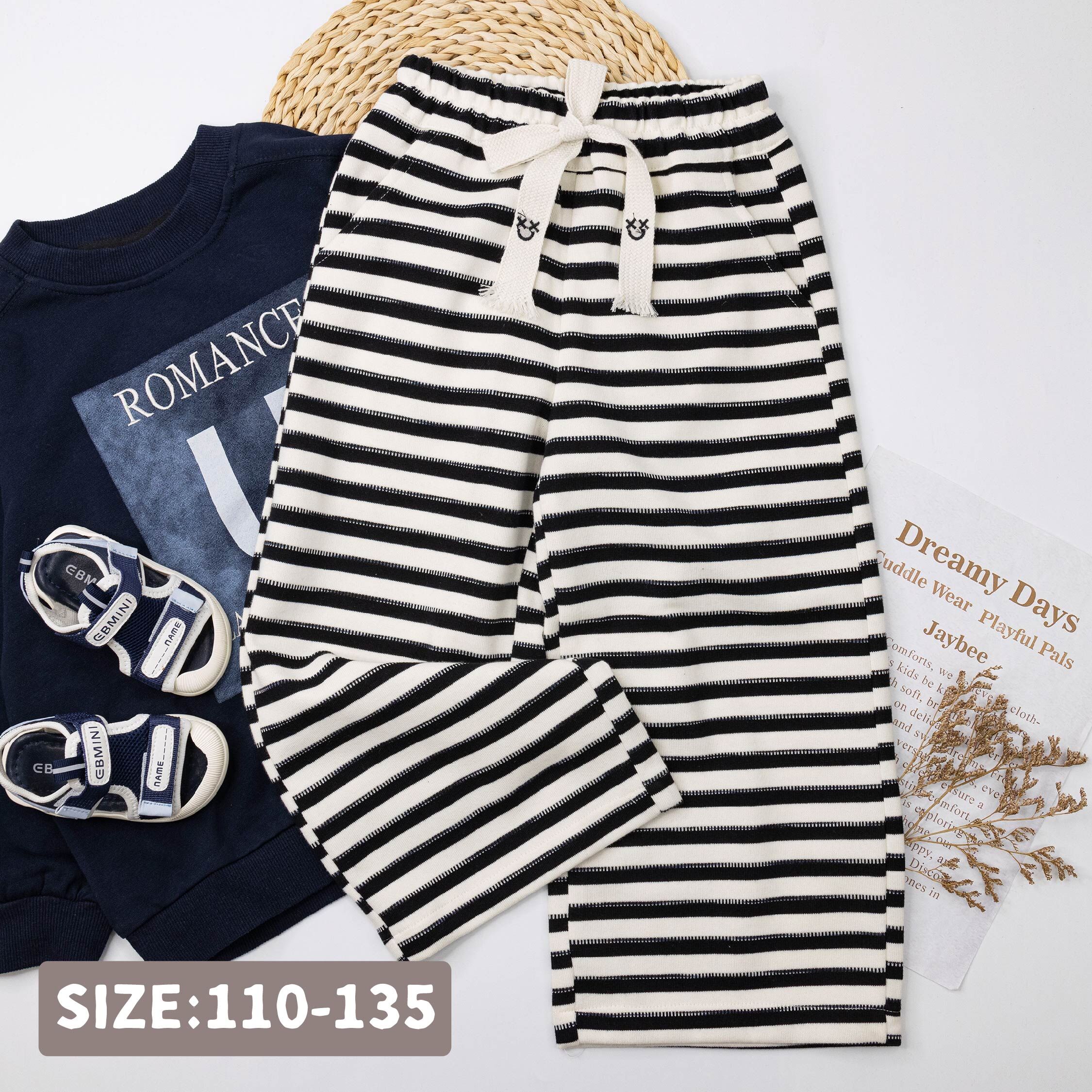 【H55266】經典寬條紋裝飾抽繩休閒褲